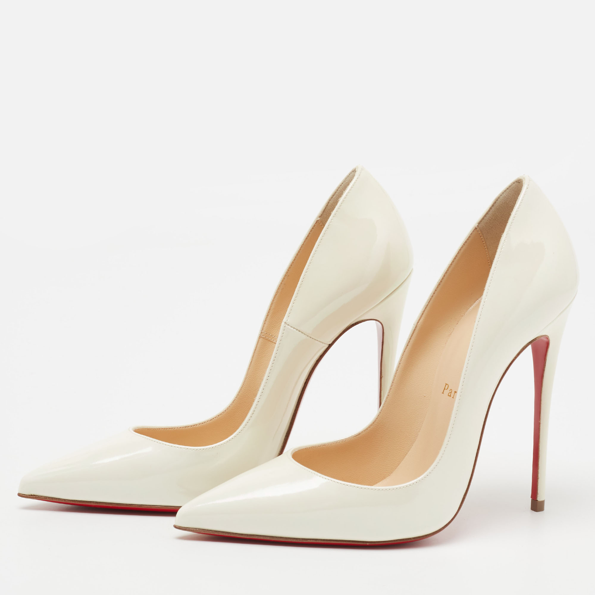 

Christian Louboutin White Iridescent Patent Leather So Kate Pumps Size