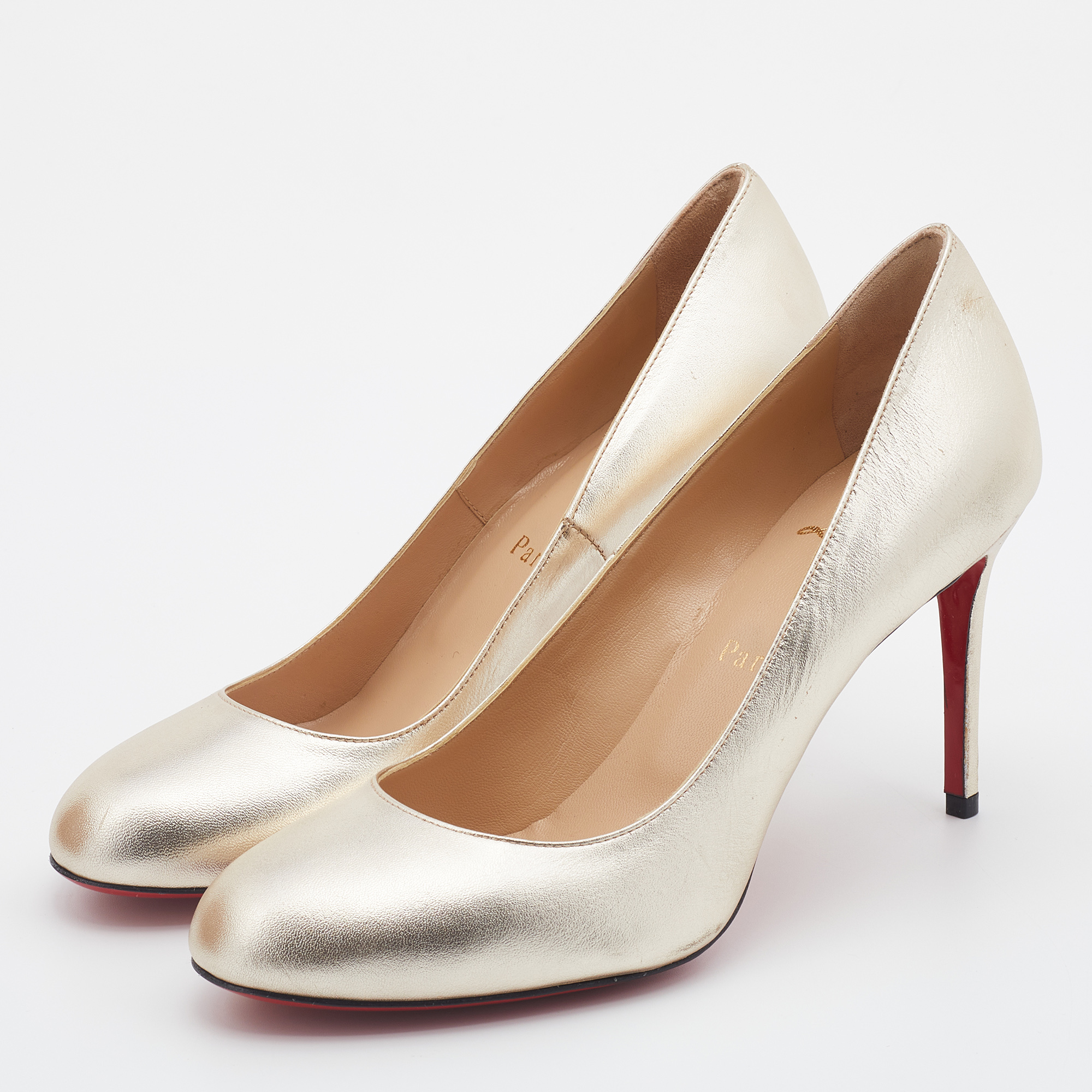 

Christian Louboutin Metallic Gold Leather Fifi Pumps Size