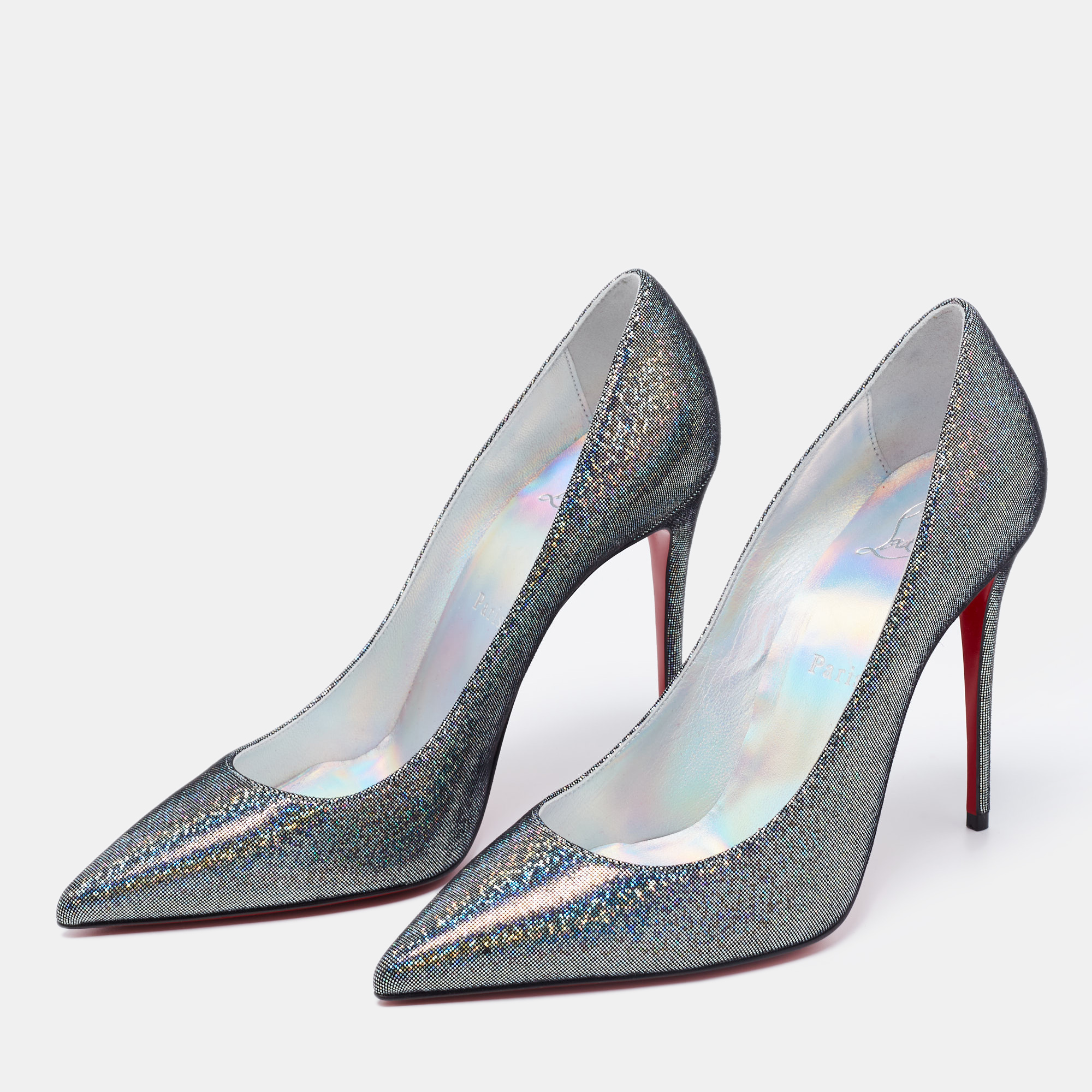 

Christian Louboutin Multicolor Iridescent Disco Suede Kate Pumps Size