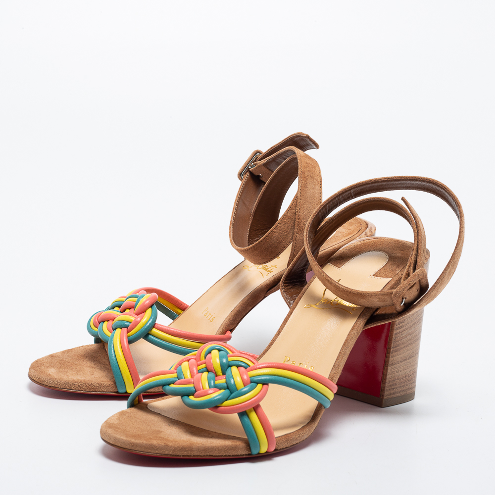 

Christian Louboutin Multicolor Suede and Woven Leather Ella Sandals Size