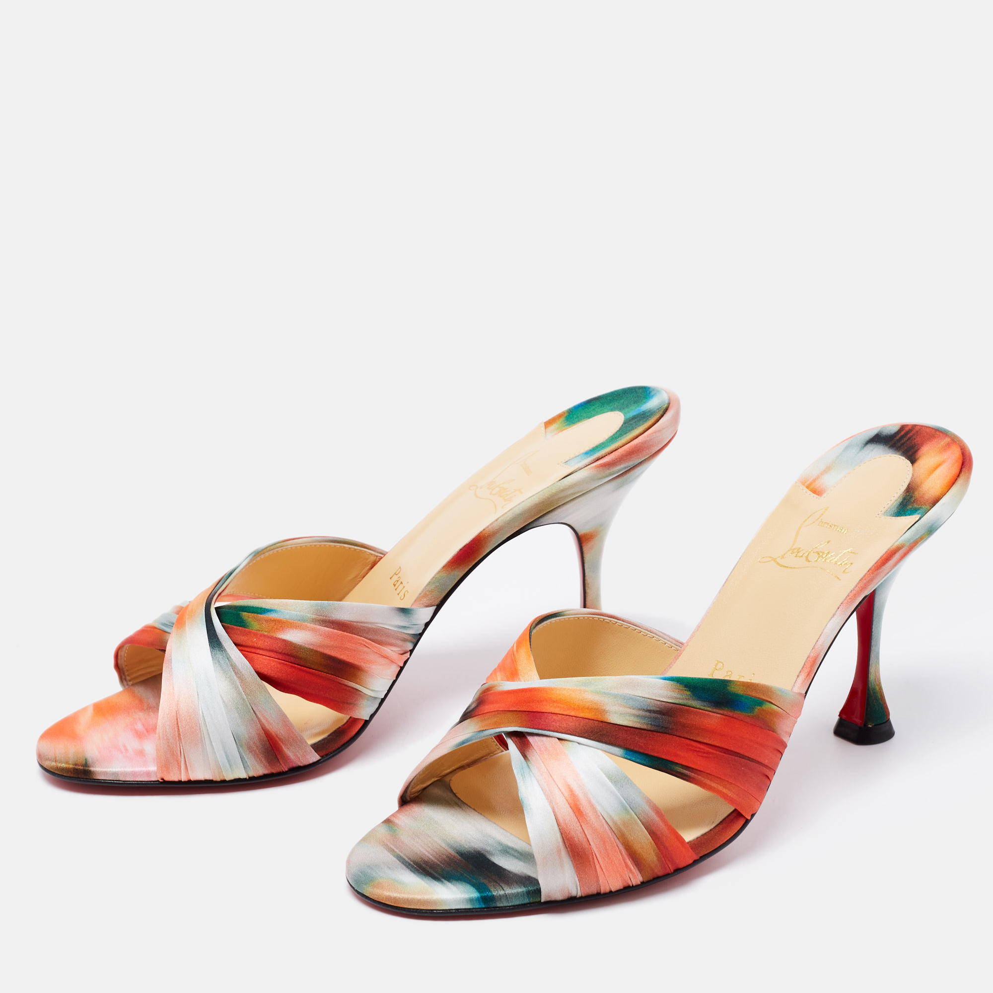 

Christian Louboutin Multicolor Satin Nicol Is Back Slide Sandals Size