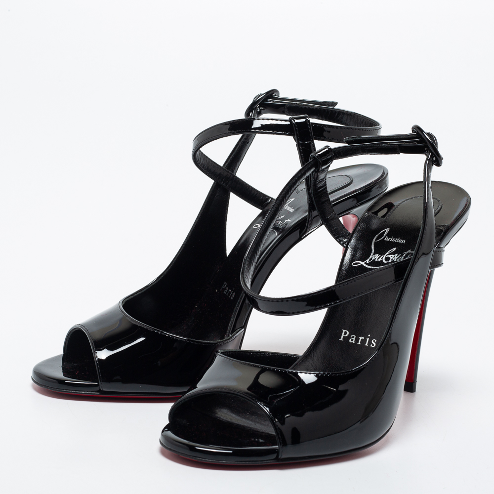 

Christian Louboutin Black Patent Leather So Jenlove D'orsay Sandals Size