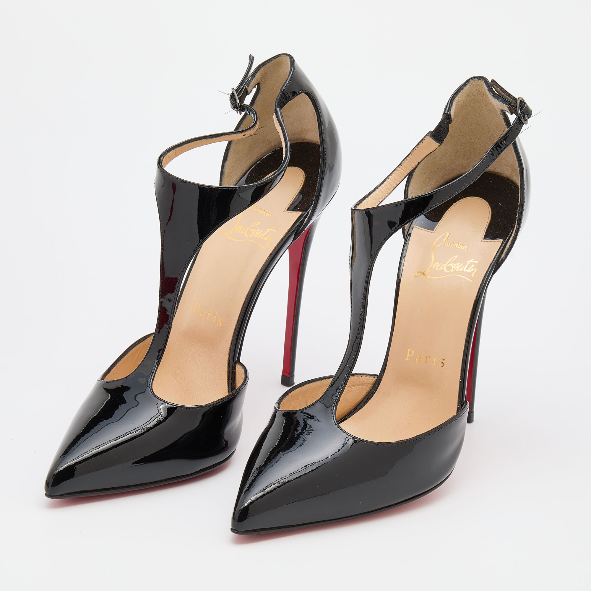 

Christian Louboutin Black Patent Leather J String Pumps Size