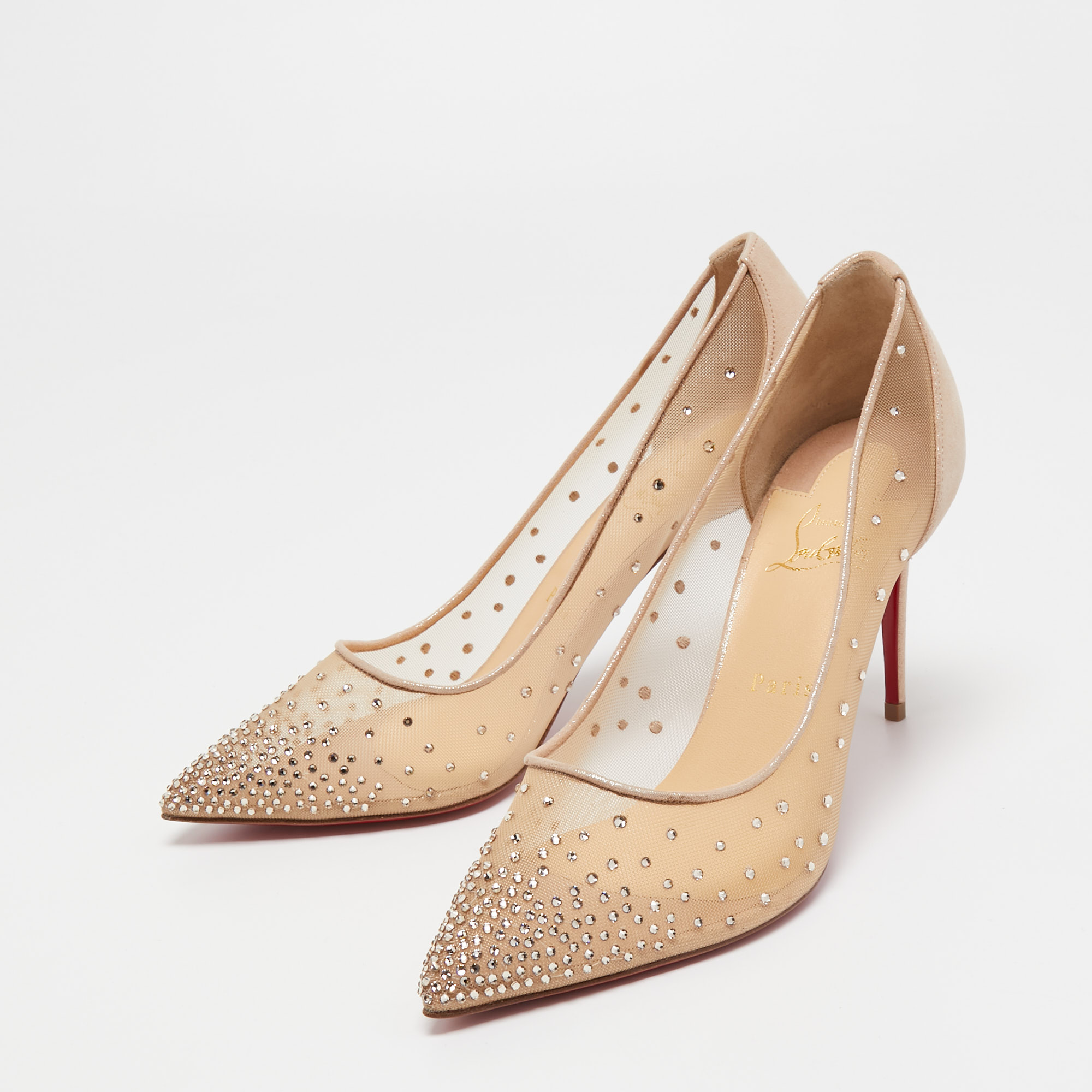 

Christian Louboutin Beige Mesh and Fabric Follies Strass Pumps Size