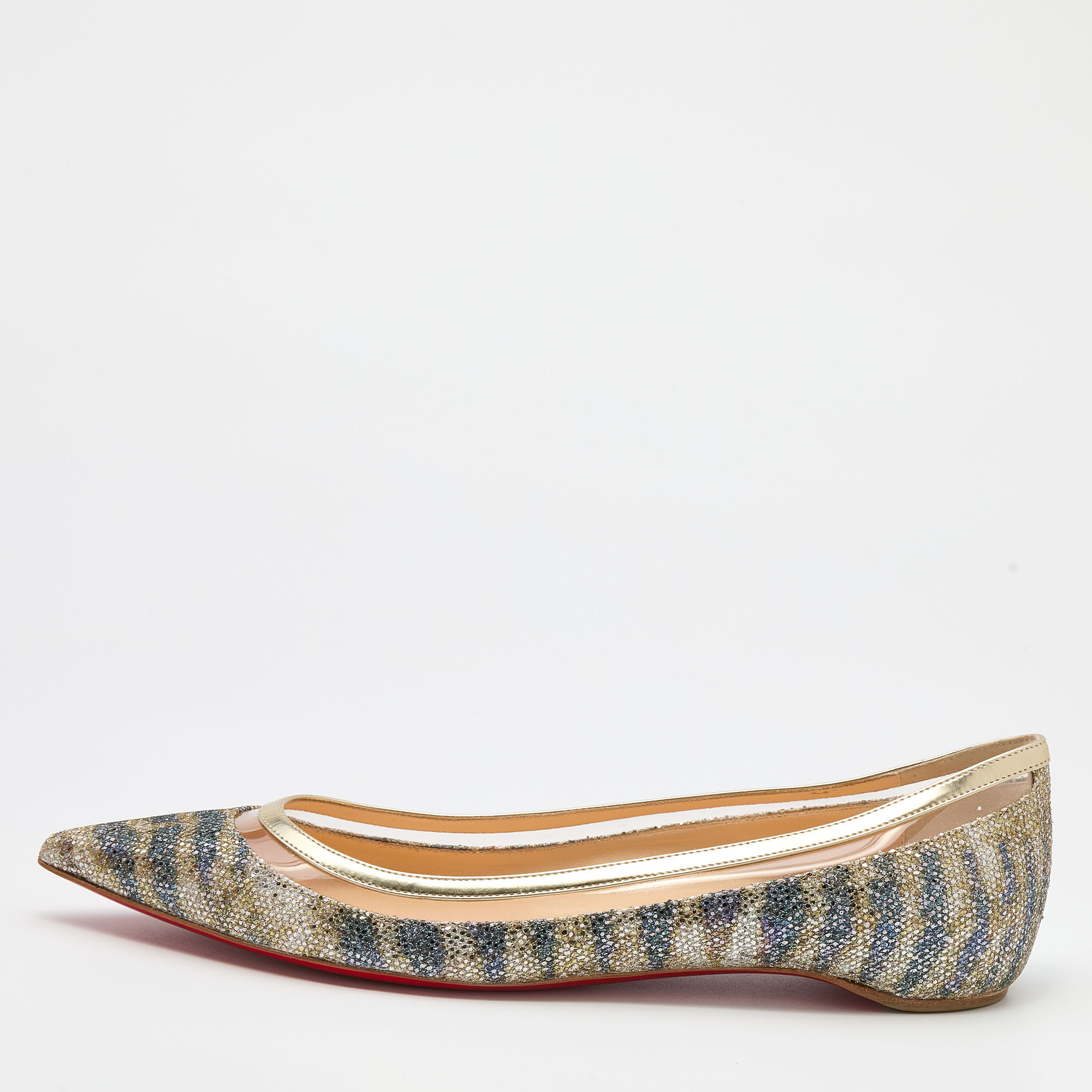 Pre-owned Christian Louboutin Multicolor Glitter And Leather Paulina Ballet Flats Size 39.5