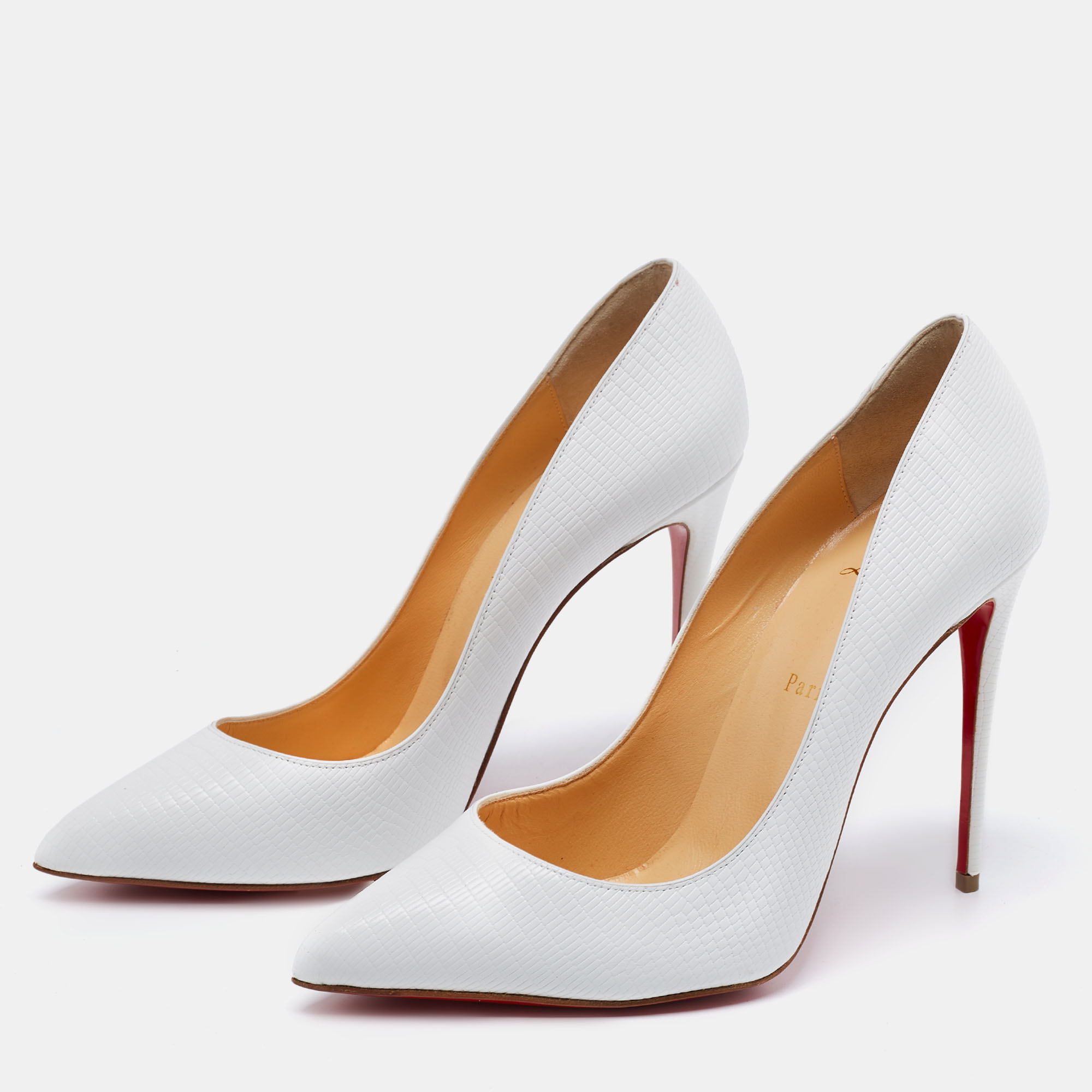 

Christian Louboutin White Lizard Embossed Leather Pigalle Follies Pumps Size