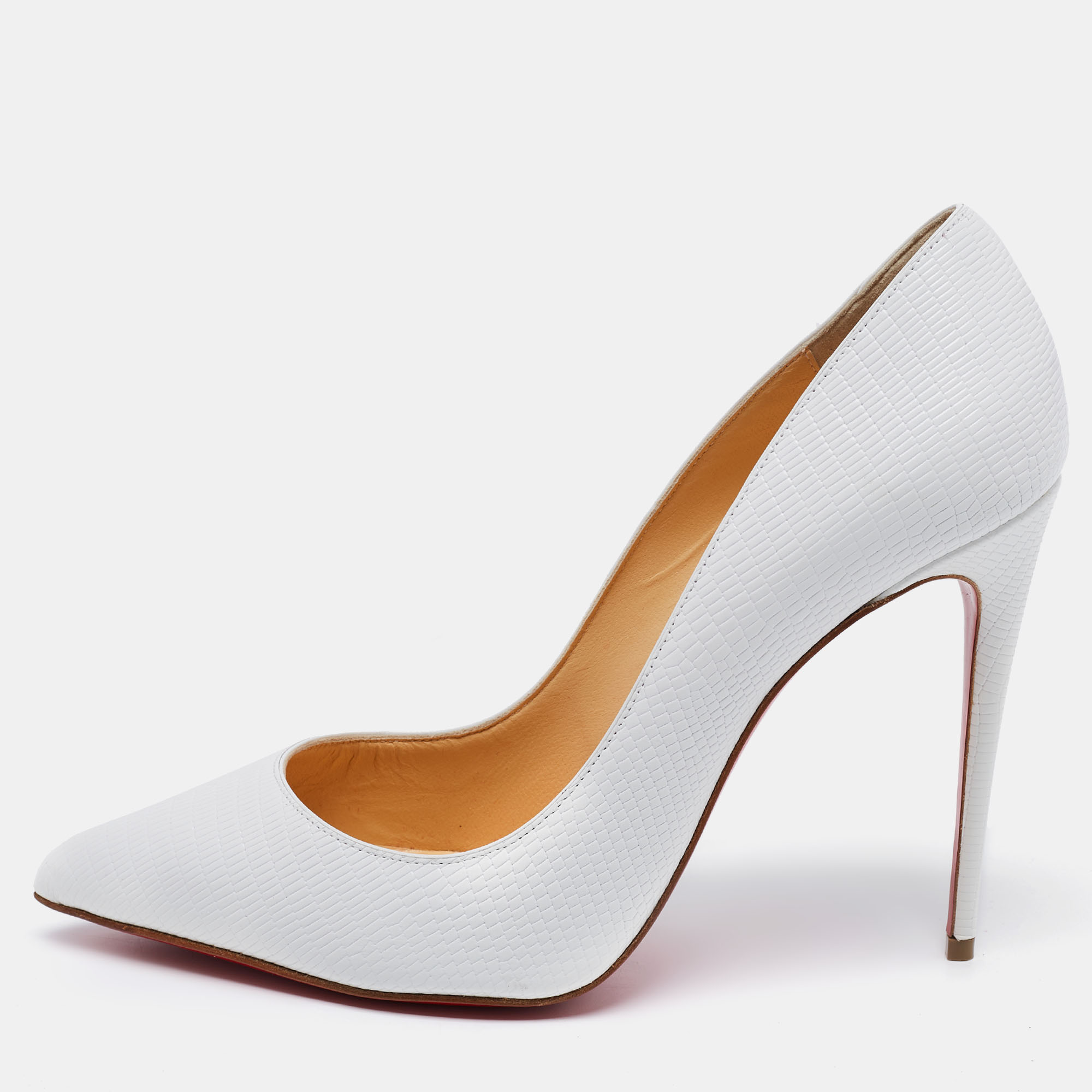 Pre Owned Christian Louboutin White Lizard Embossed Leather Pigalle Follies Pumps Size 41