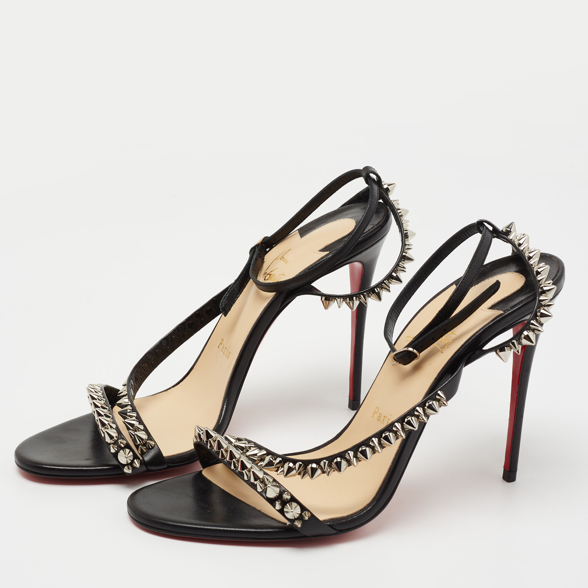 

Christian Louboutin Black Leather Mafaldina Spikes Sandals Size