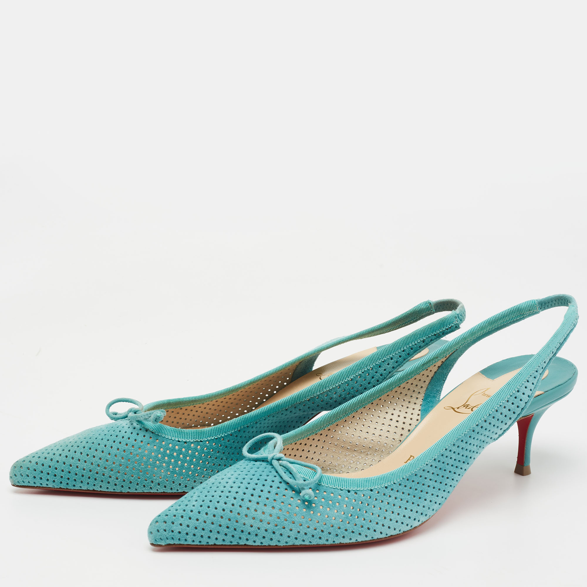 

Christian Louboutin Blue Perforated Leather Hall Slingback Pumps Size