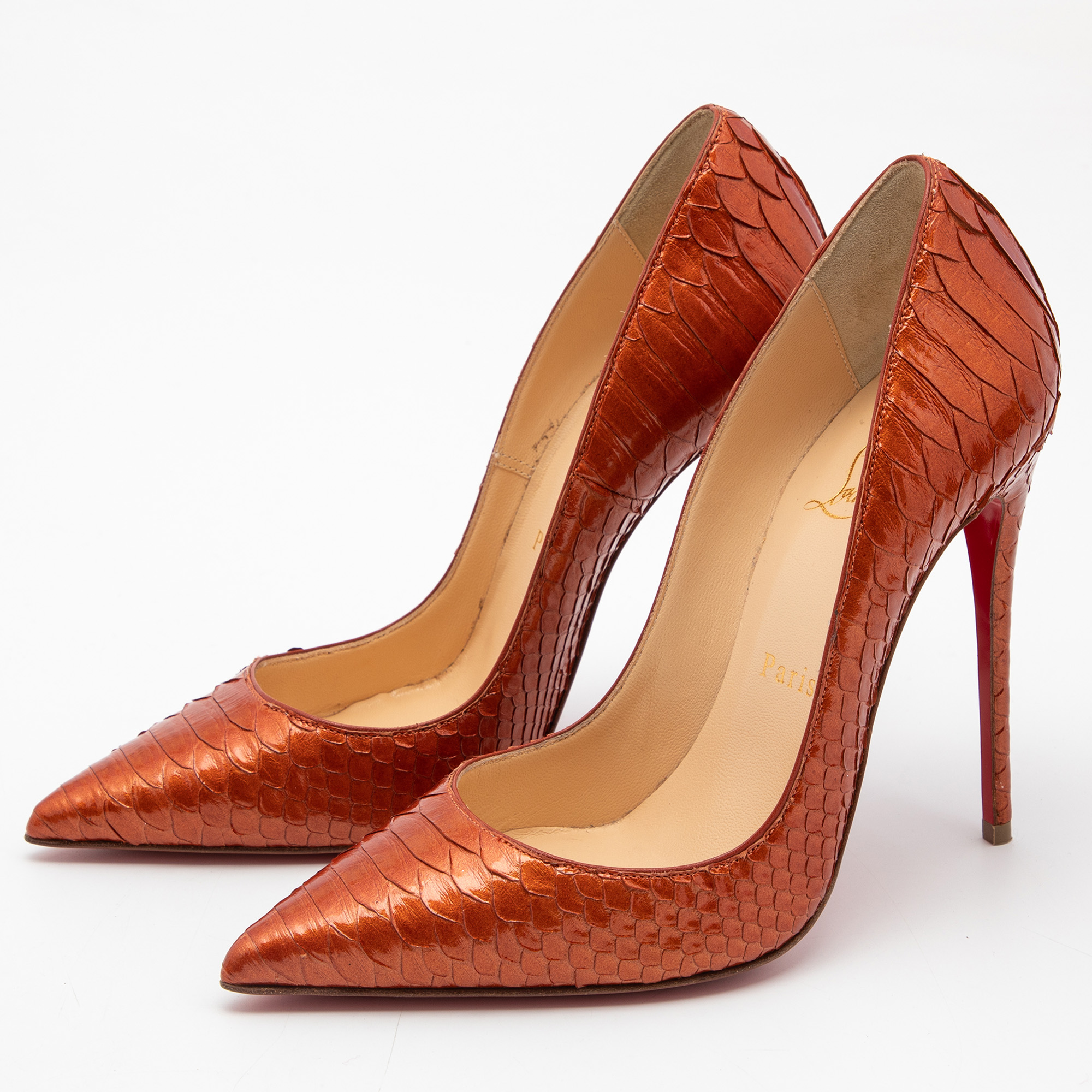 

Christian Louboutin Dark Orange Python So Kate Pumps Size