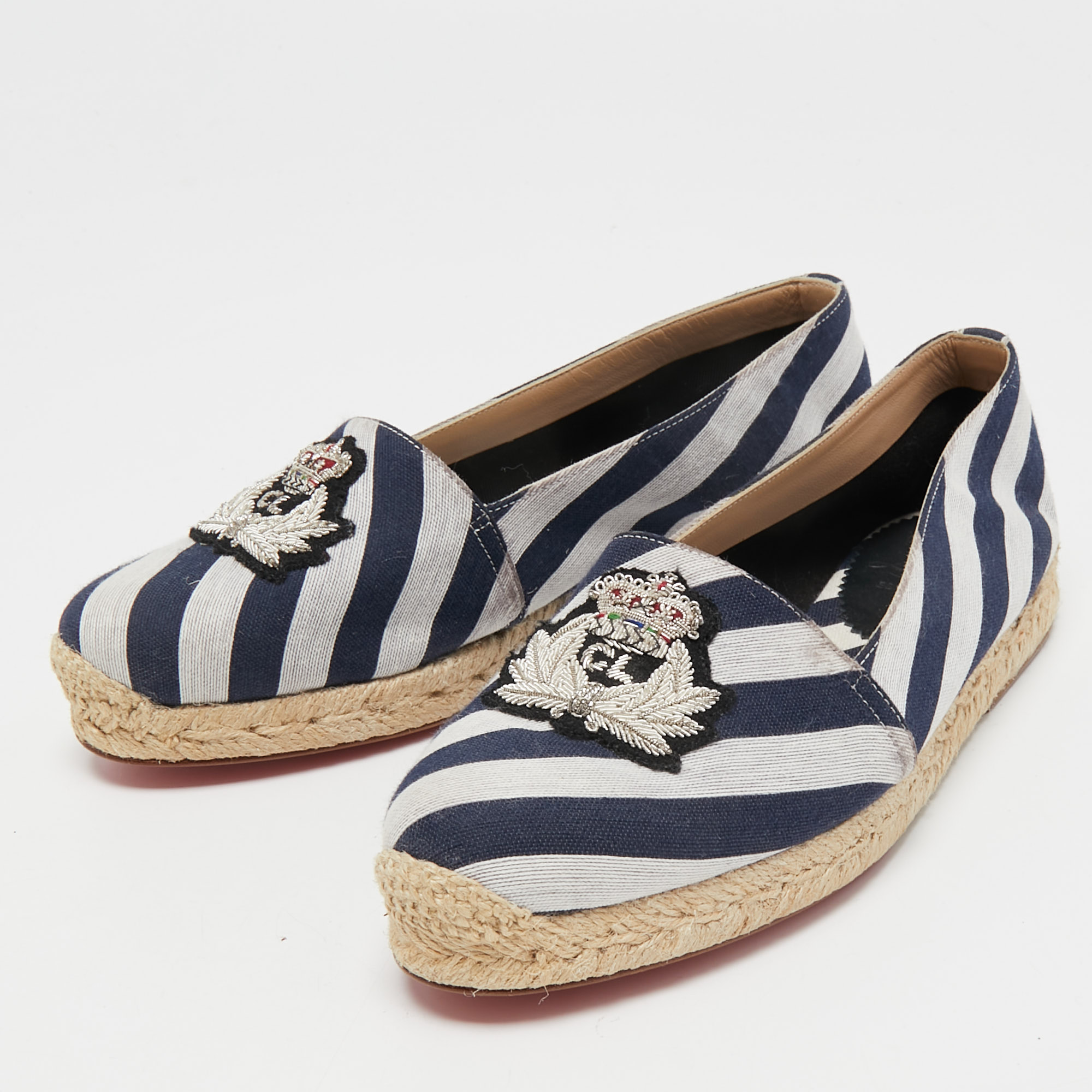 

Christian Louboutin Navy Blue/White Striped Canvas Galia Espadrille Flats Size