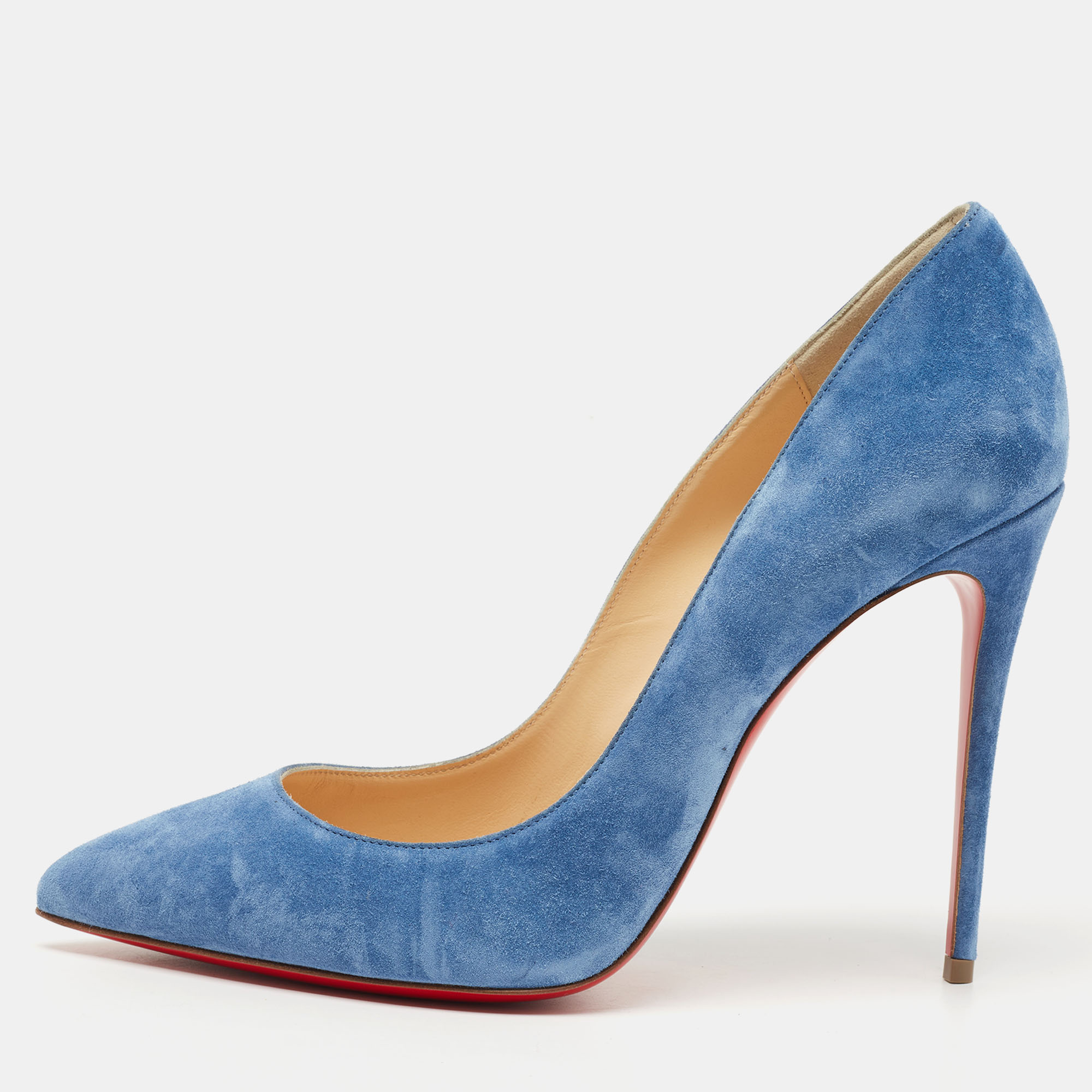 Pre Owned Christian Louboutin Blue Suede Pigalle Follies Pumps Size 39