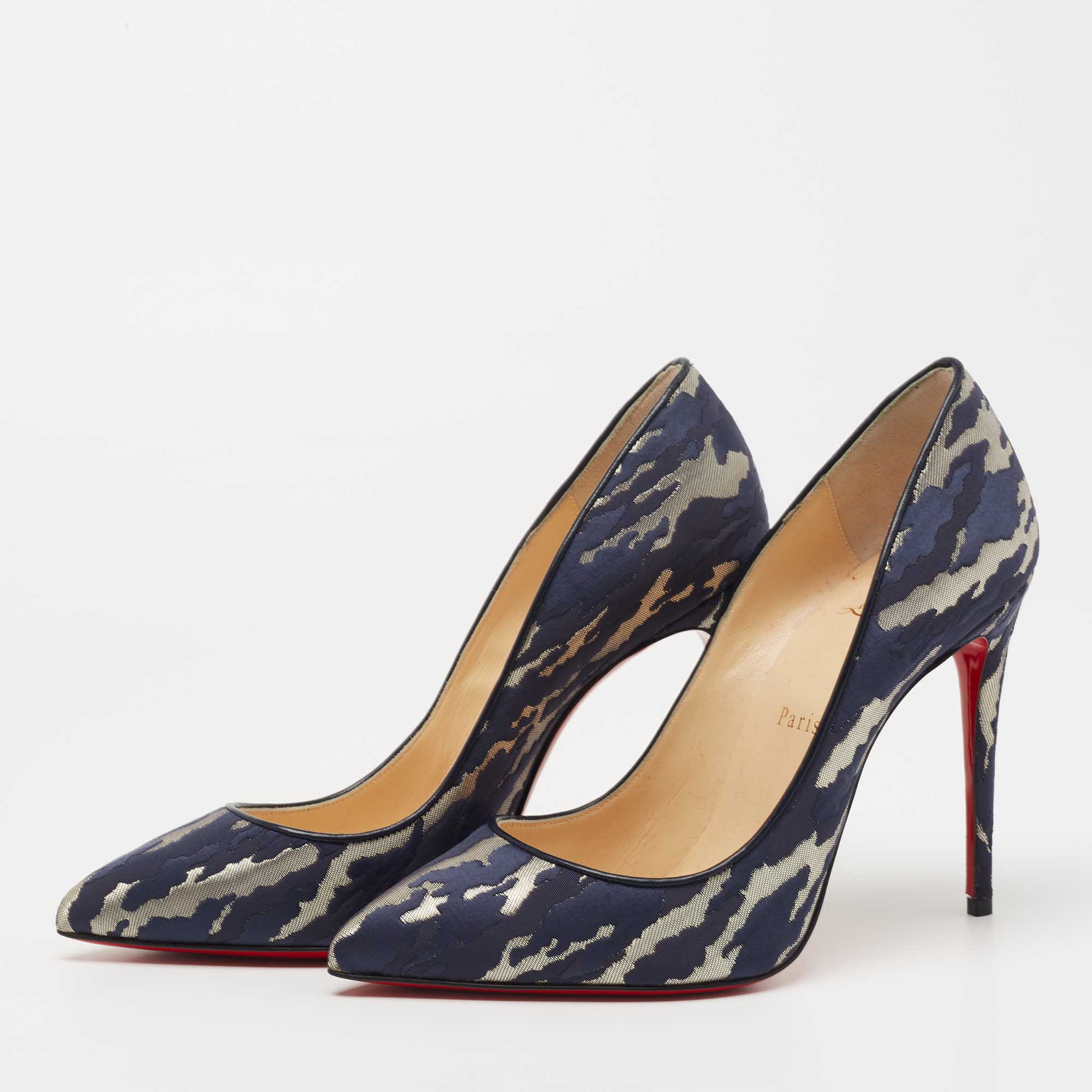 

Christian Louboutin Navy Blue/Silver Jacquard Camouloubi Pigalle Follies Pumps Size