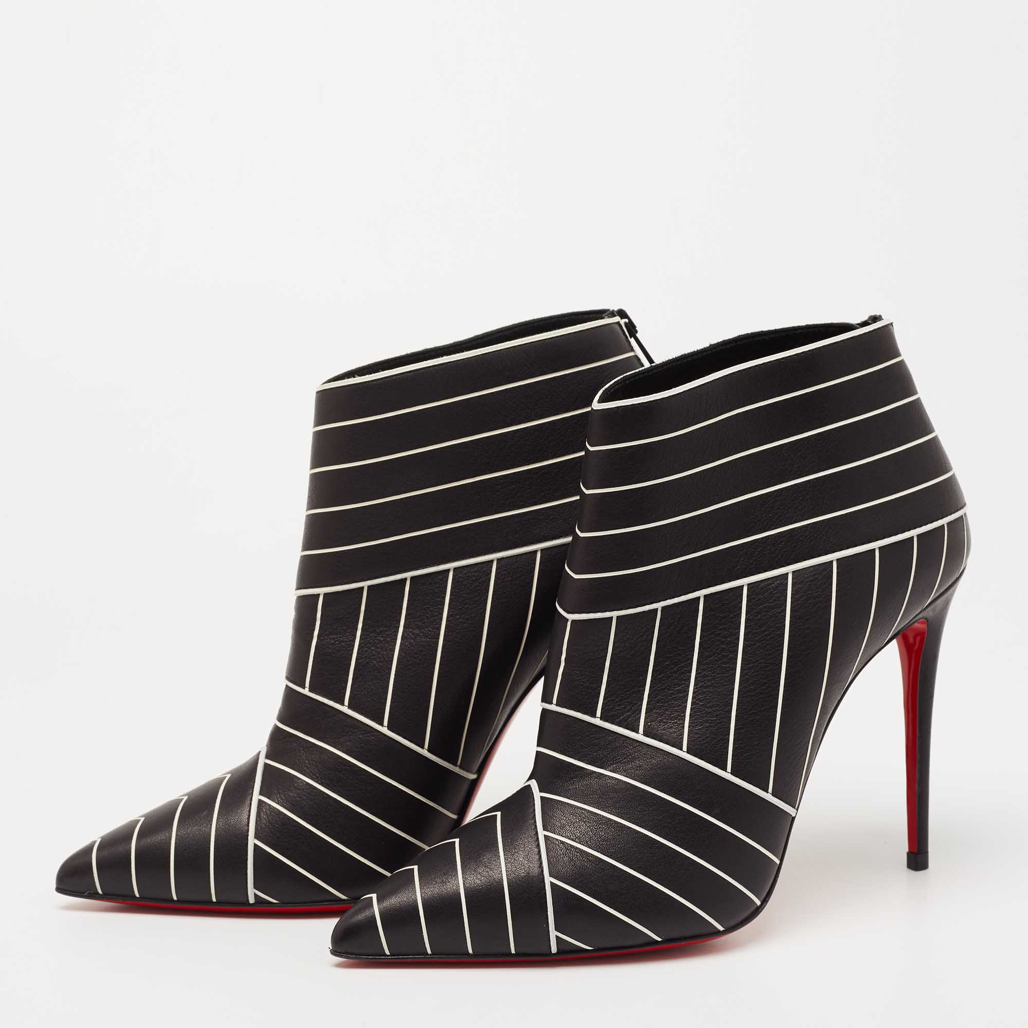 

Christian Louboutin Black/White Leather Josselyn Ankle Booties Size