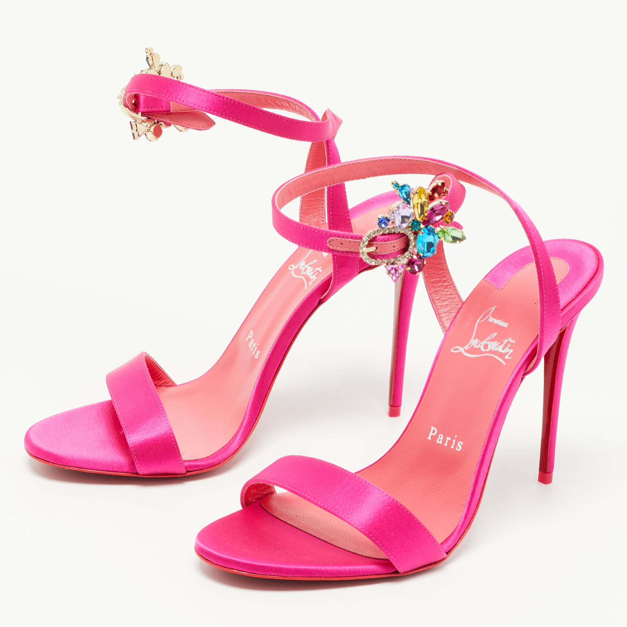 

Christian Louboutin Pink Satin Goldie Jolie Sandals Size
