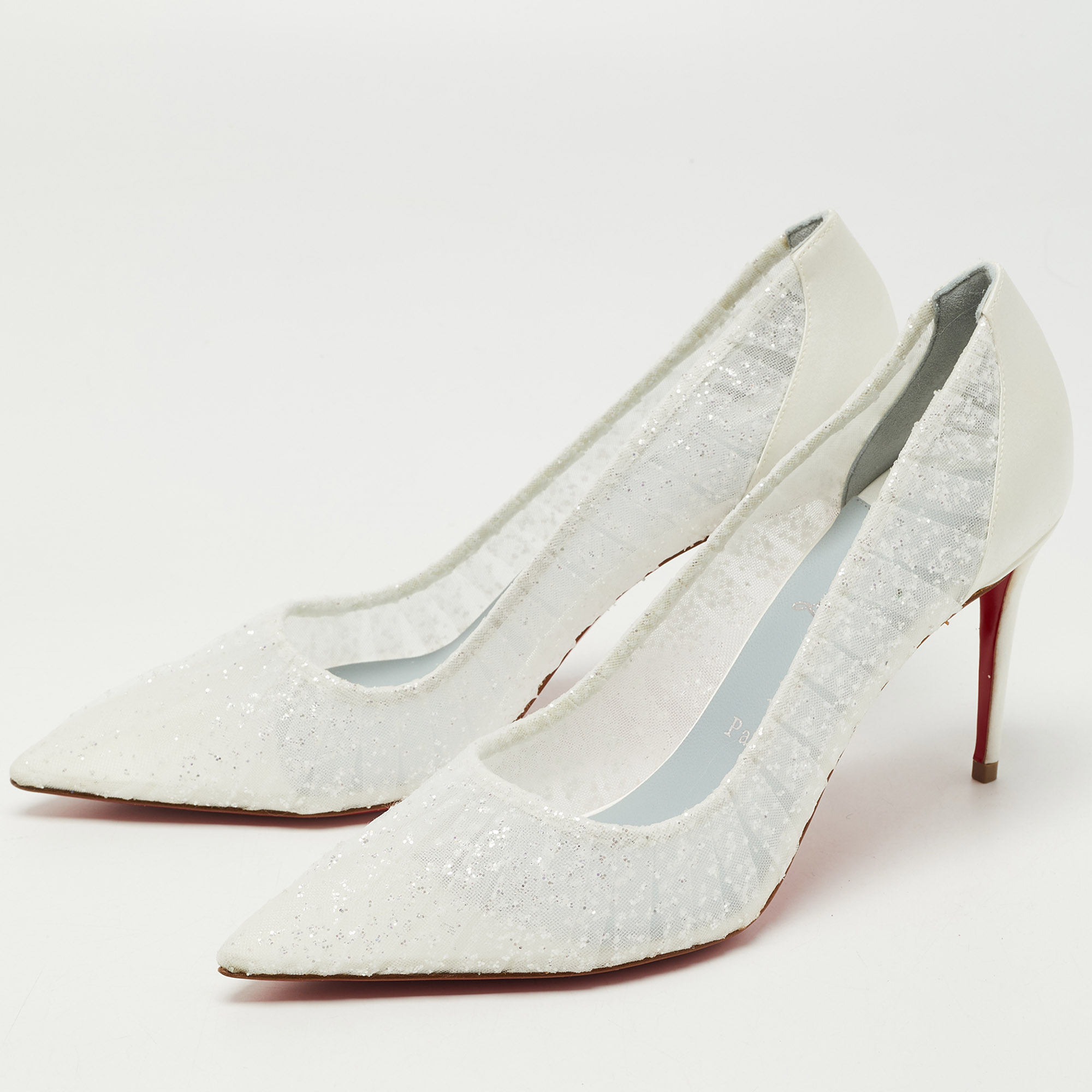 

Christian Louboutin White Satin and Tule Fabric Kate Draperia Pumps Size