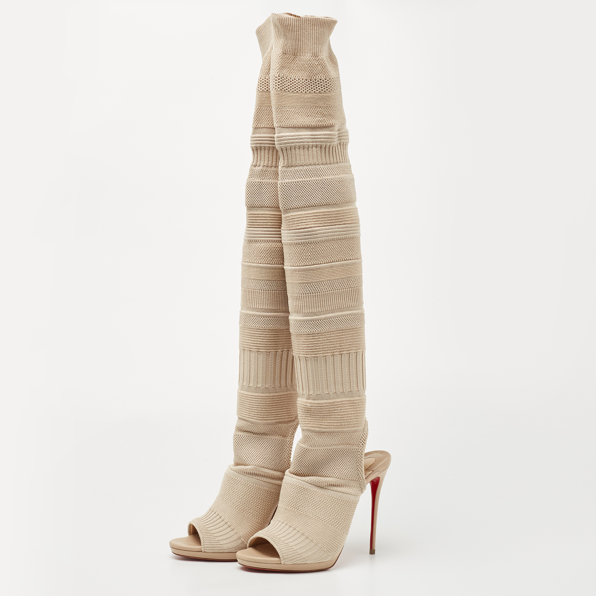 

Christian Louboutin Beige Knit Fabric Cheminetta Boots Size