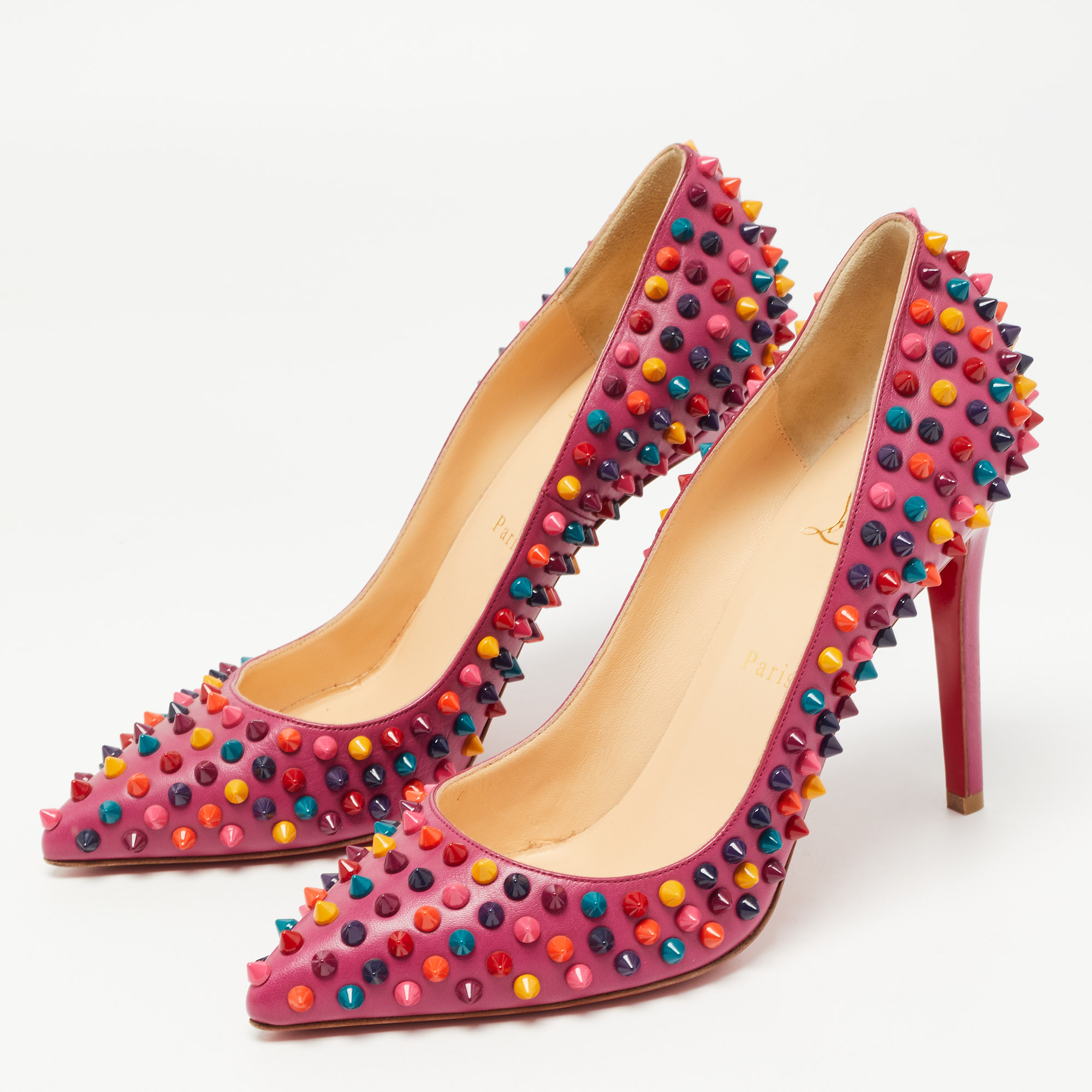 

Christian Louboutin Pink Leather Pigalle Spikes Pumps Size