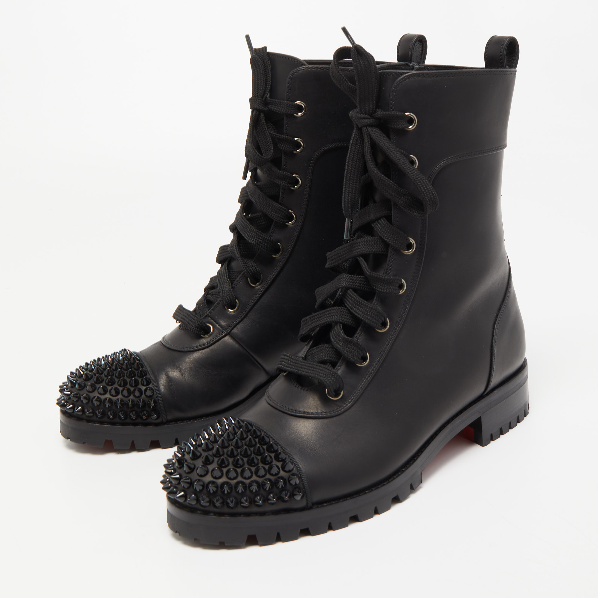 

Christian Louboutin Black Leather TS Croc Spikes Ankle Length Boots Size