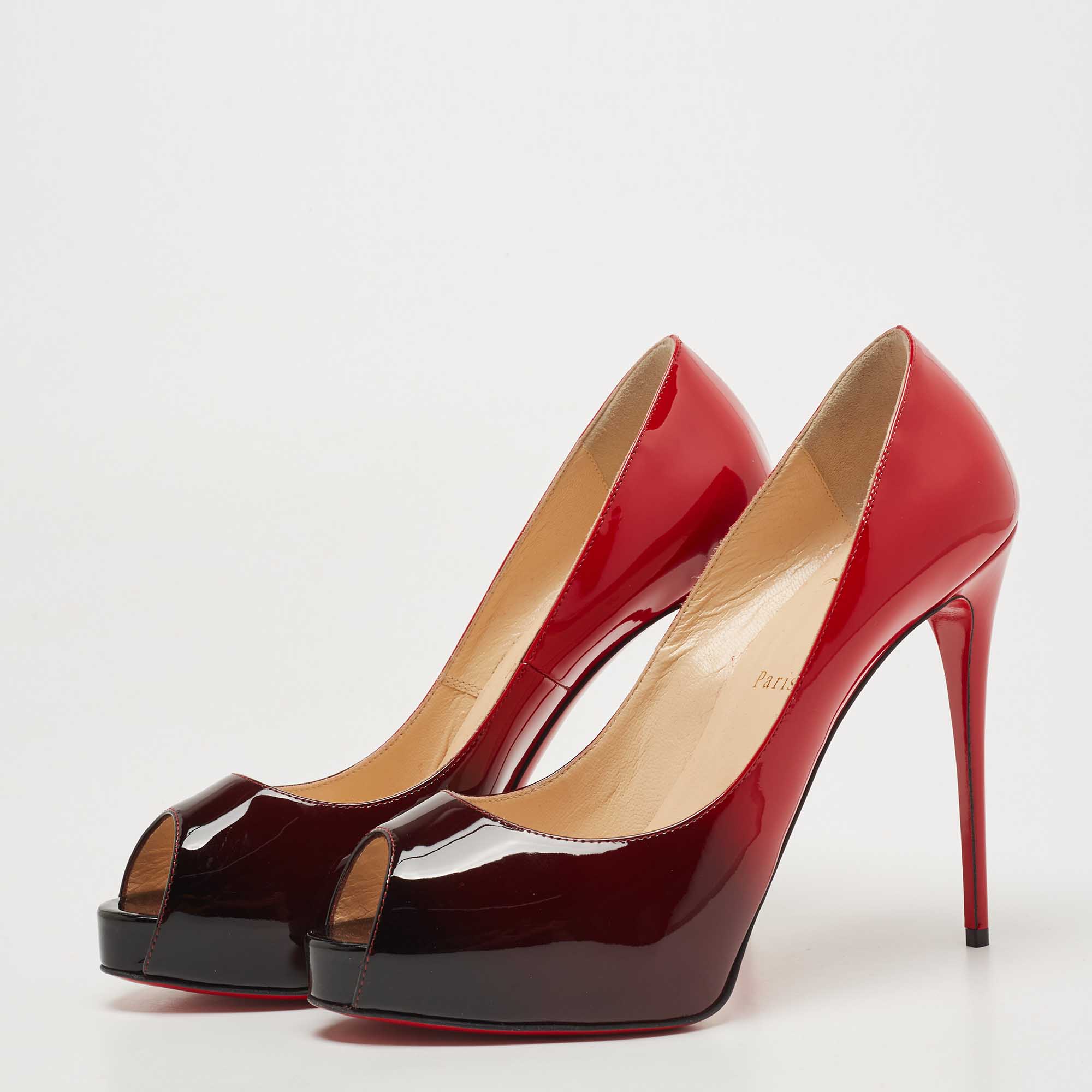 

Christian Louboutin Two Tone Patent Leather New Very Prive Pumps Size, Red