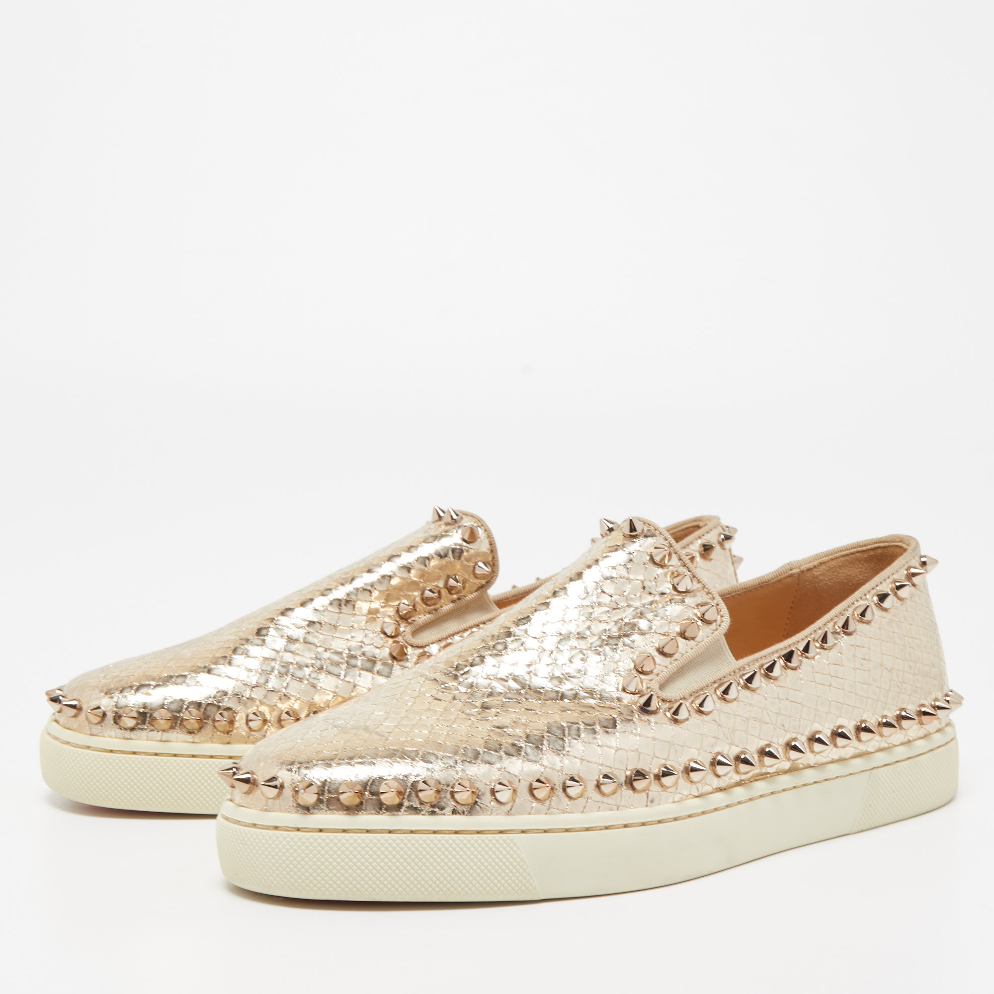 

Christian Louboutin Gold Python Embossed Leather Spike Pik Boat Sneakers Size