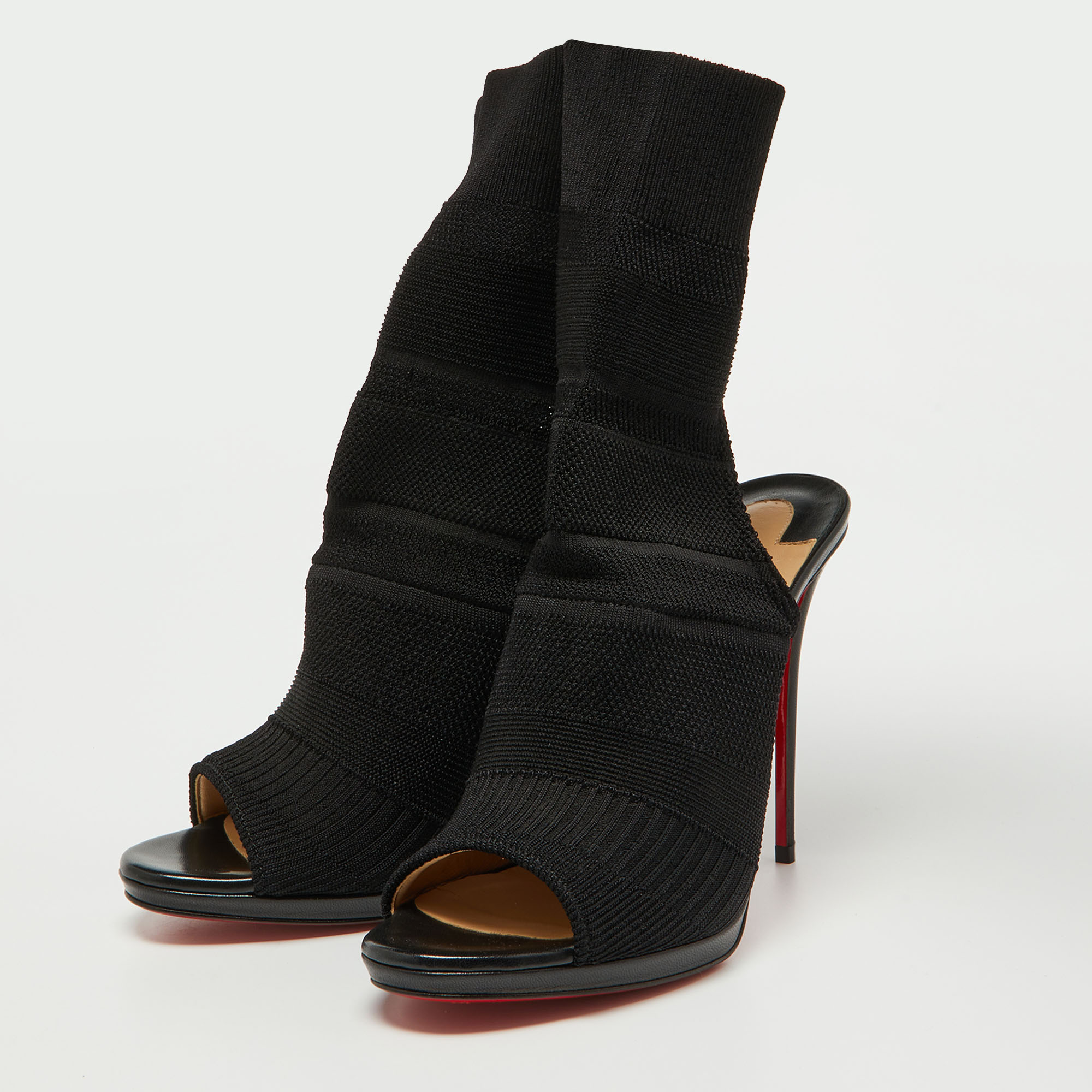 

Christian Louboutin Black Knit Fabric Cheminetta Maille Ankle Booties Size
