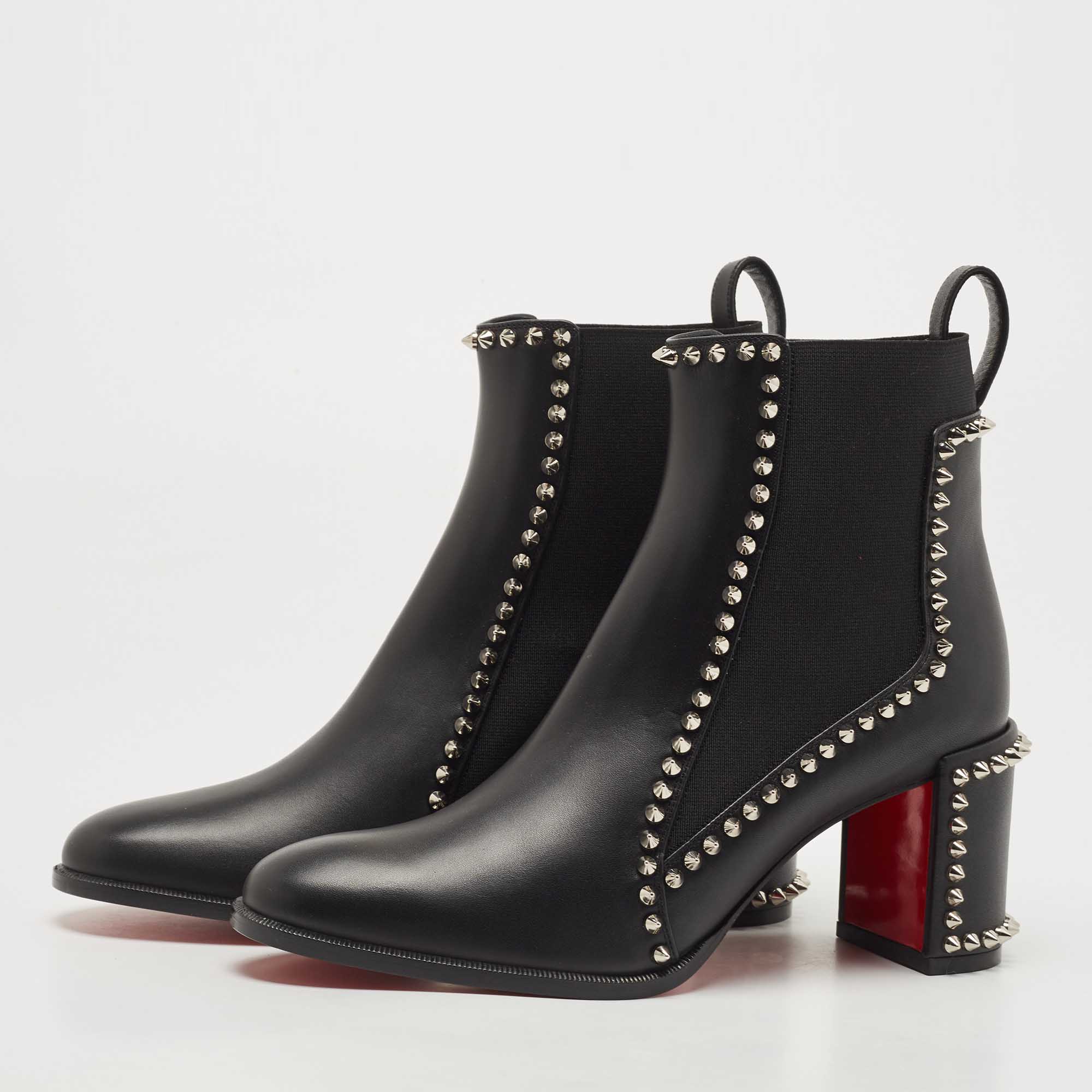 

Christian Louboutin Black Leather Out Line Spike Ankle Booties Size