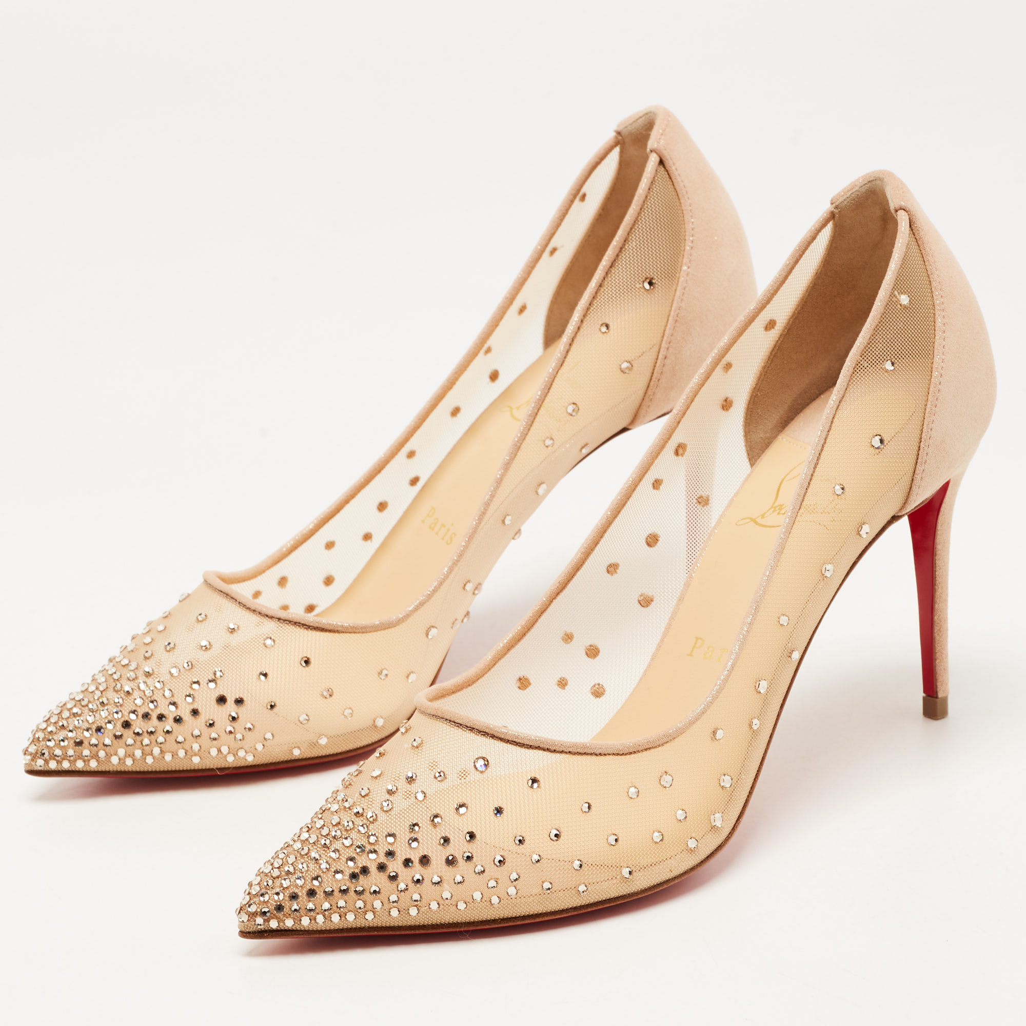 

Christian Louboutin Beige Suede Follies Strass Pointed Toe Pumps Size