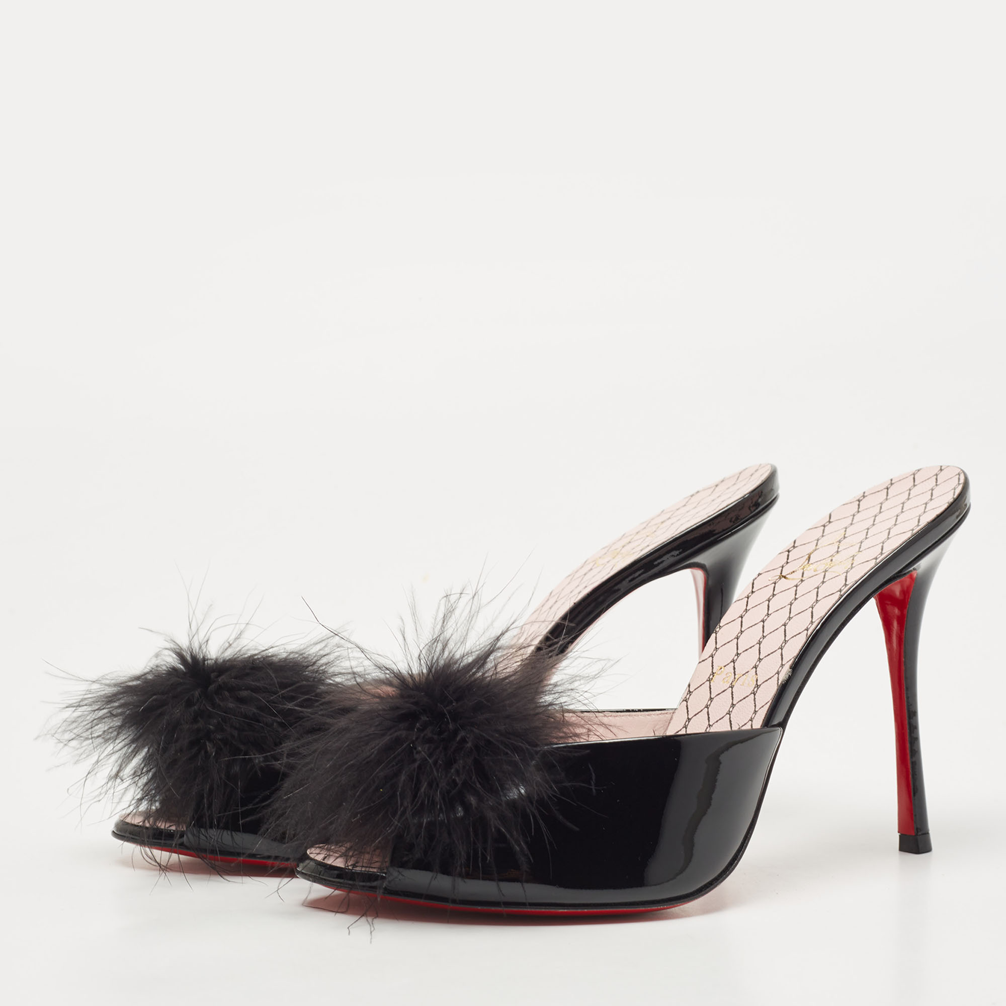 

Christian Louboutin Black Patent Leather and Fur Slide Sandals Size