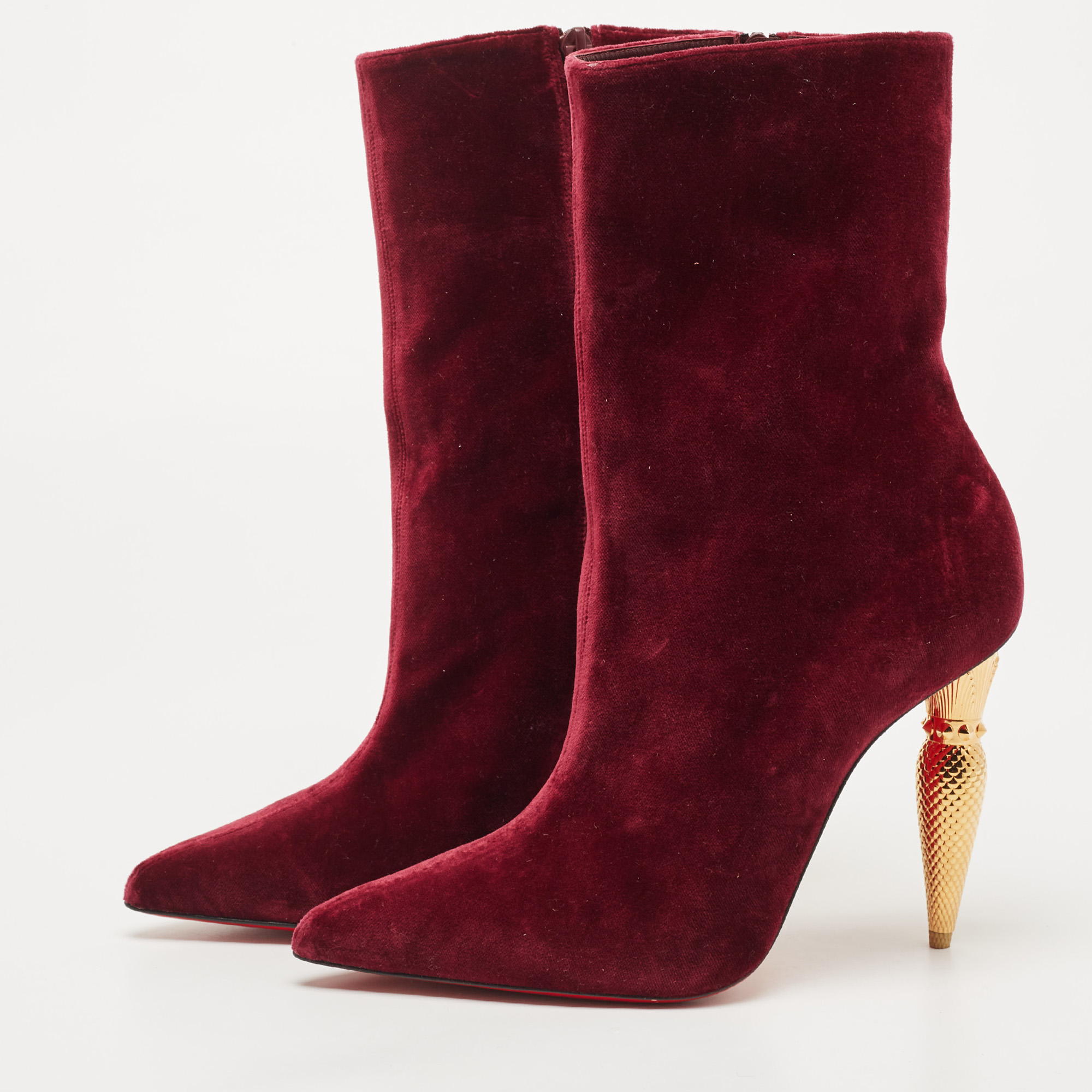 

Christian Louboutin Burgundy Velvet Ankle Boots Size