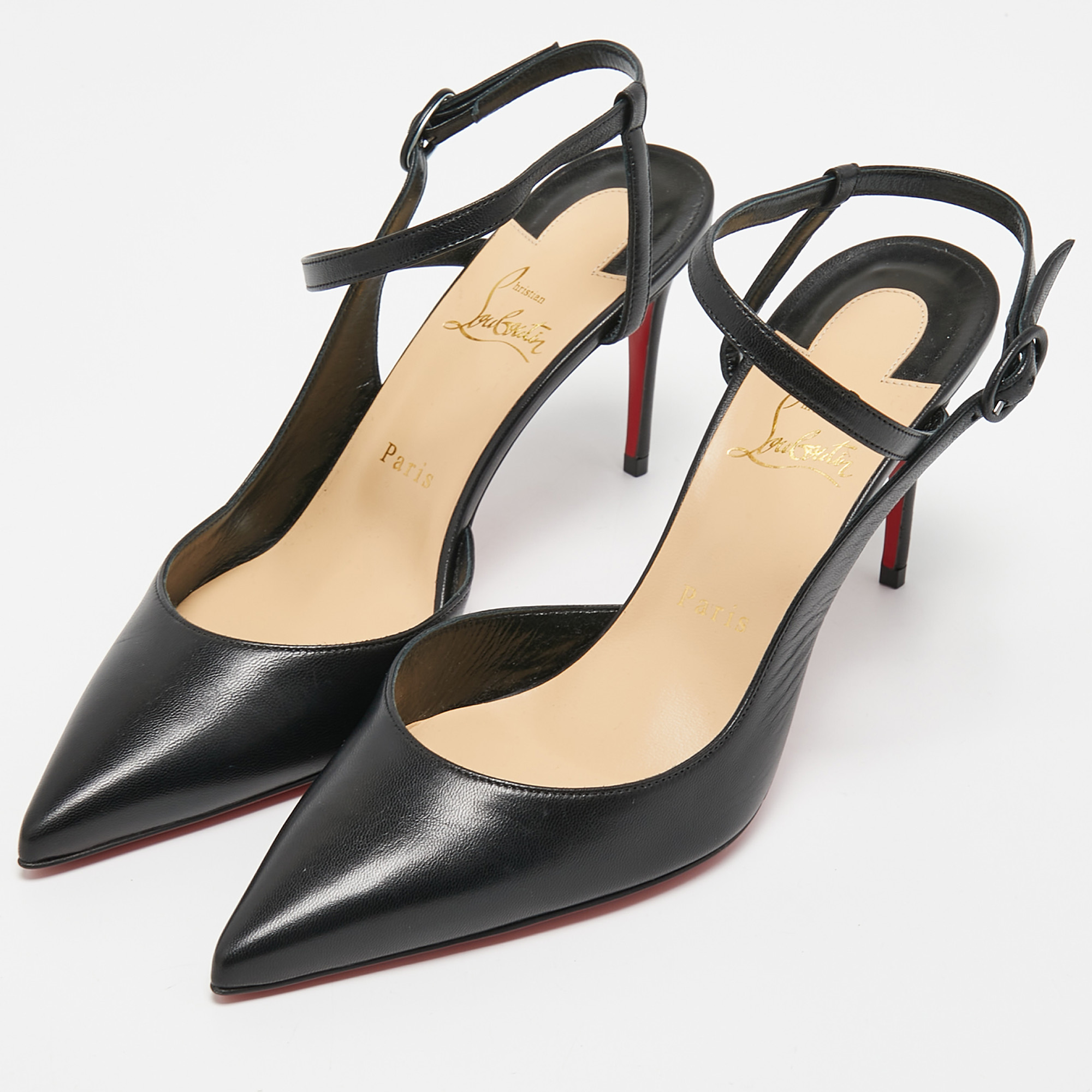 

Christian Louboutin Black Leather Kate Slingback Pumps Size