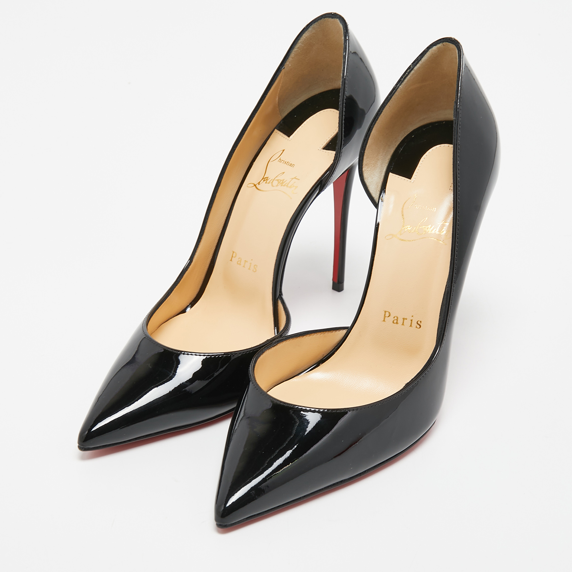

Christian Louboutin Black Patent Leather Iriza D'orsay Pointed Toe Pumps Size