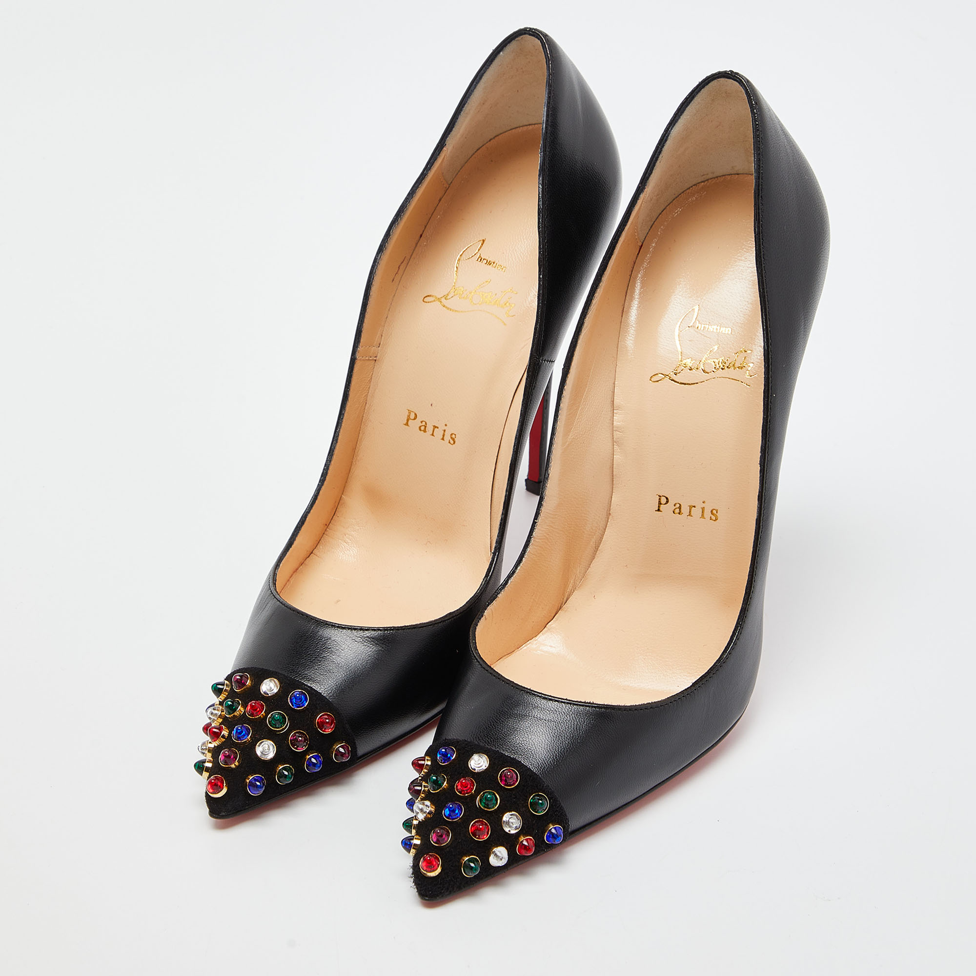 

Christian Louboutin Black Leather Cabo Pumps Size