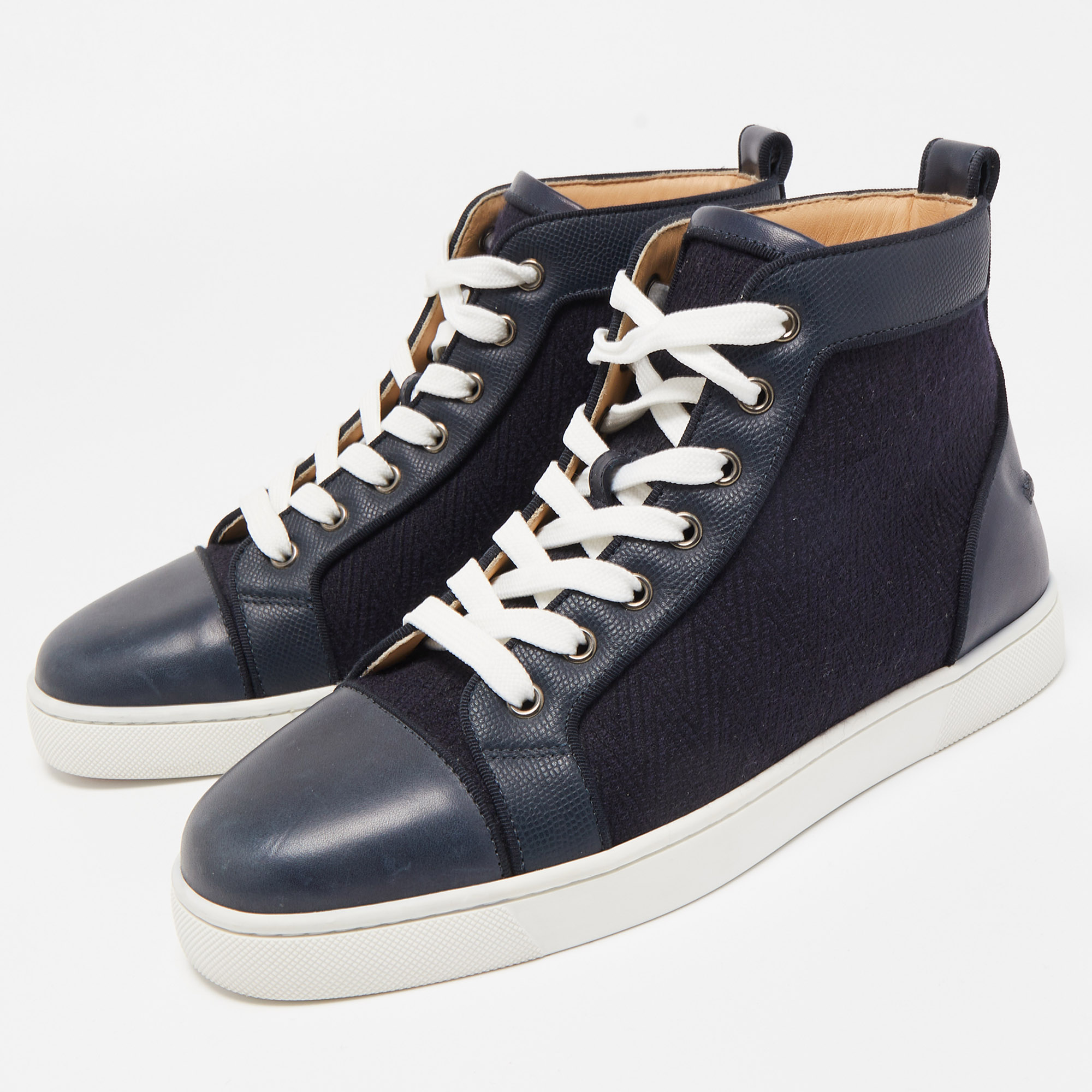 

Christian Louboutin Navy Blue Leather and Fabric Louis High Top Sneakers Size