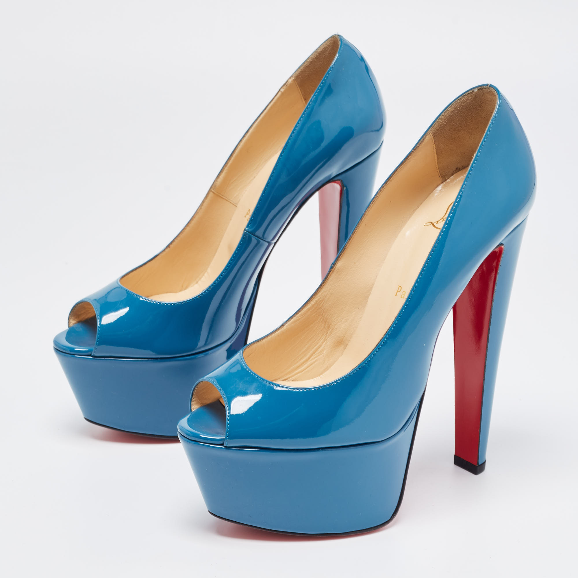 

Christian Louboutin Blue Patent Jamie Platform Pumps Size