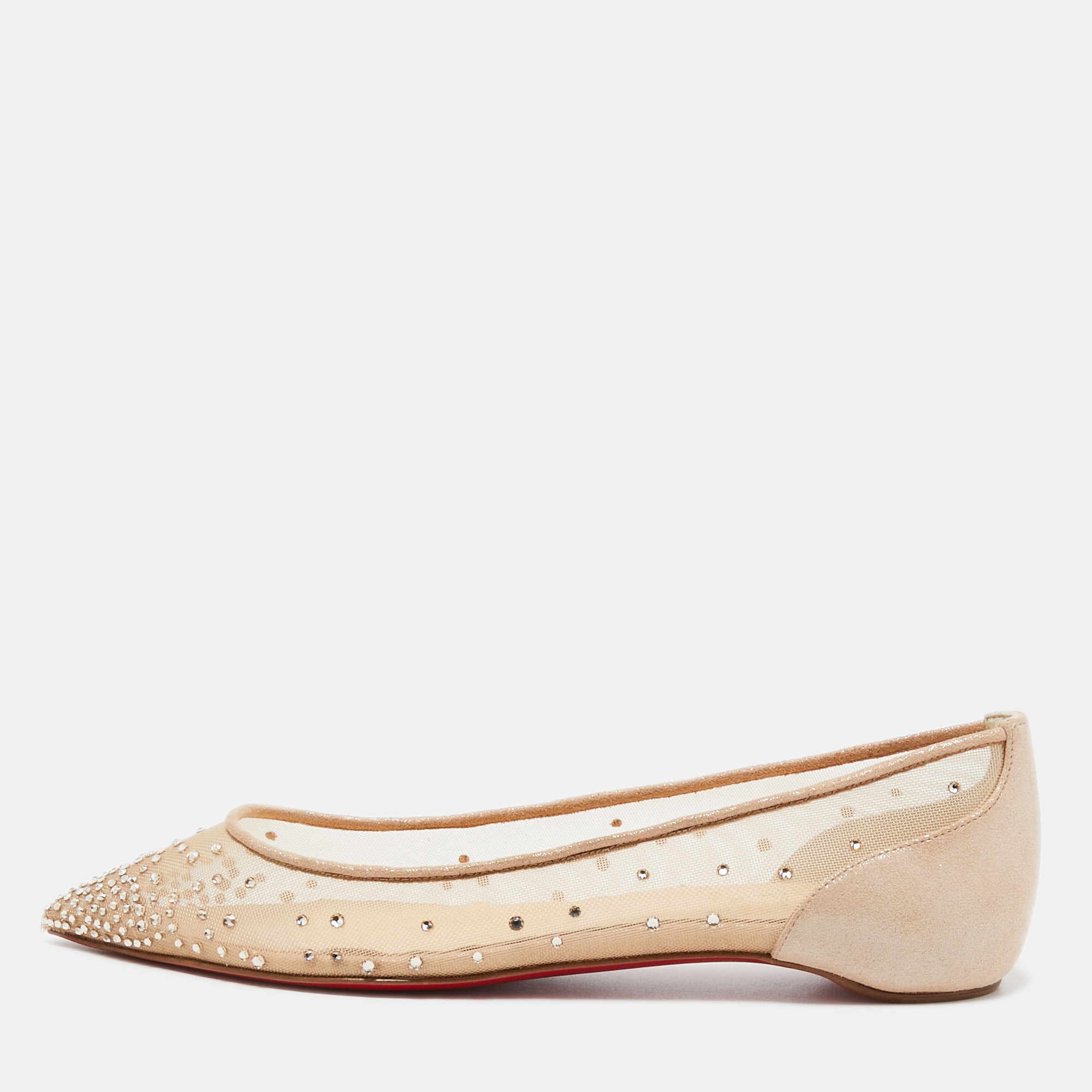 

Christian Louboutin Beige Mesh and Suede Follies Strass Ballet Flats Size