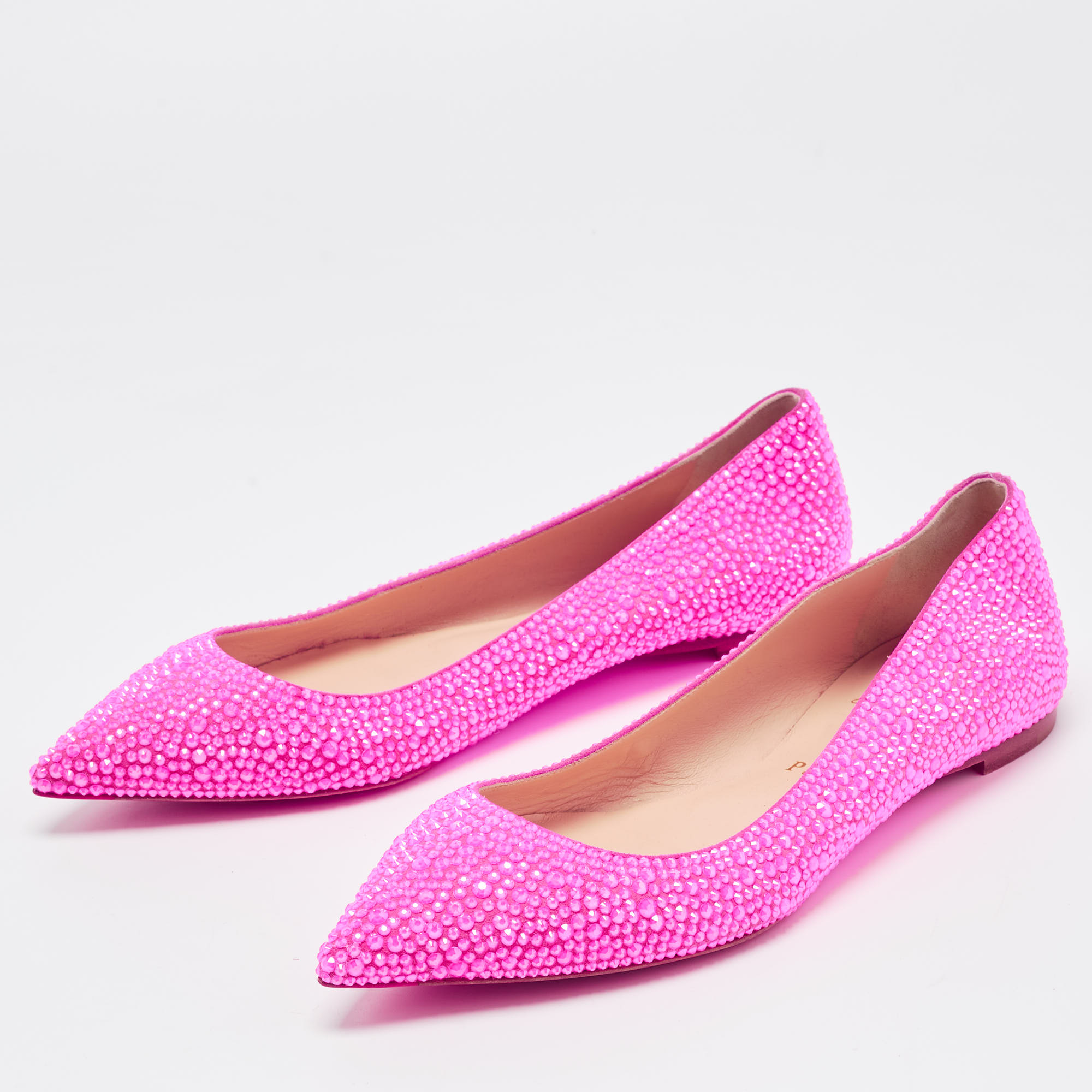 

Christian Louboutin Pink Suede Crystal Embellished Ballet Flats Size