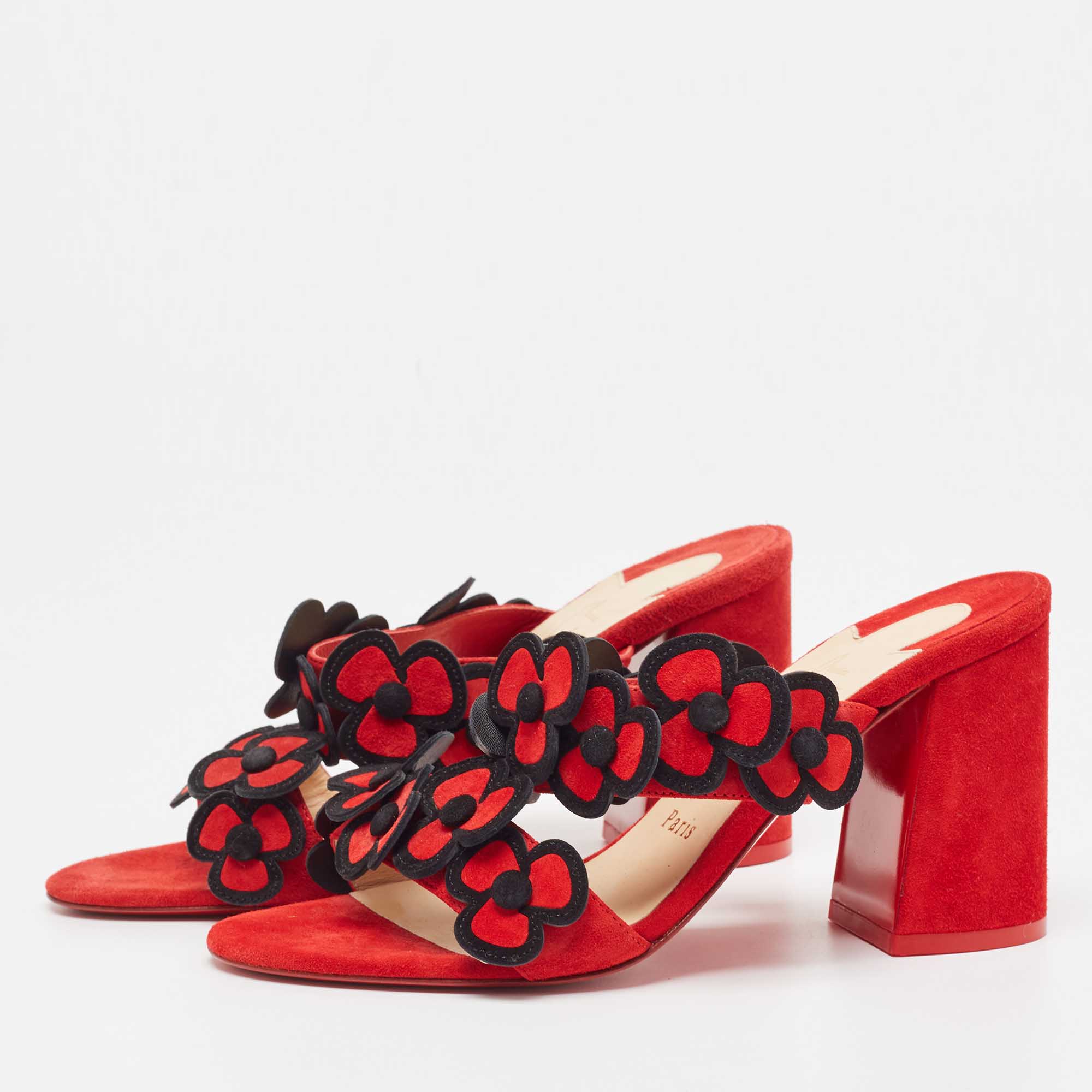 

Christian Louboutin Red/Black Suede Pansy Sandals Size