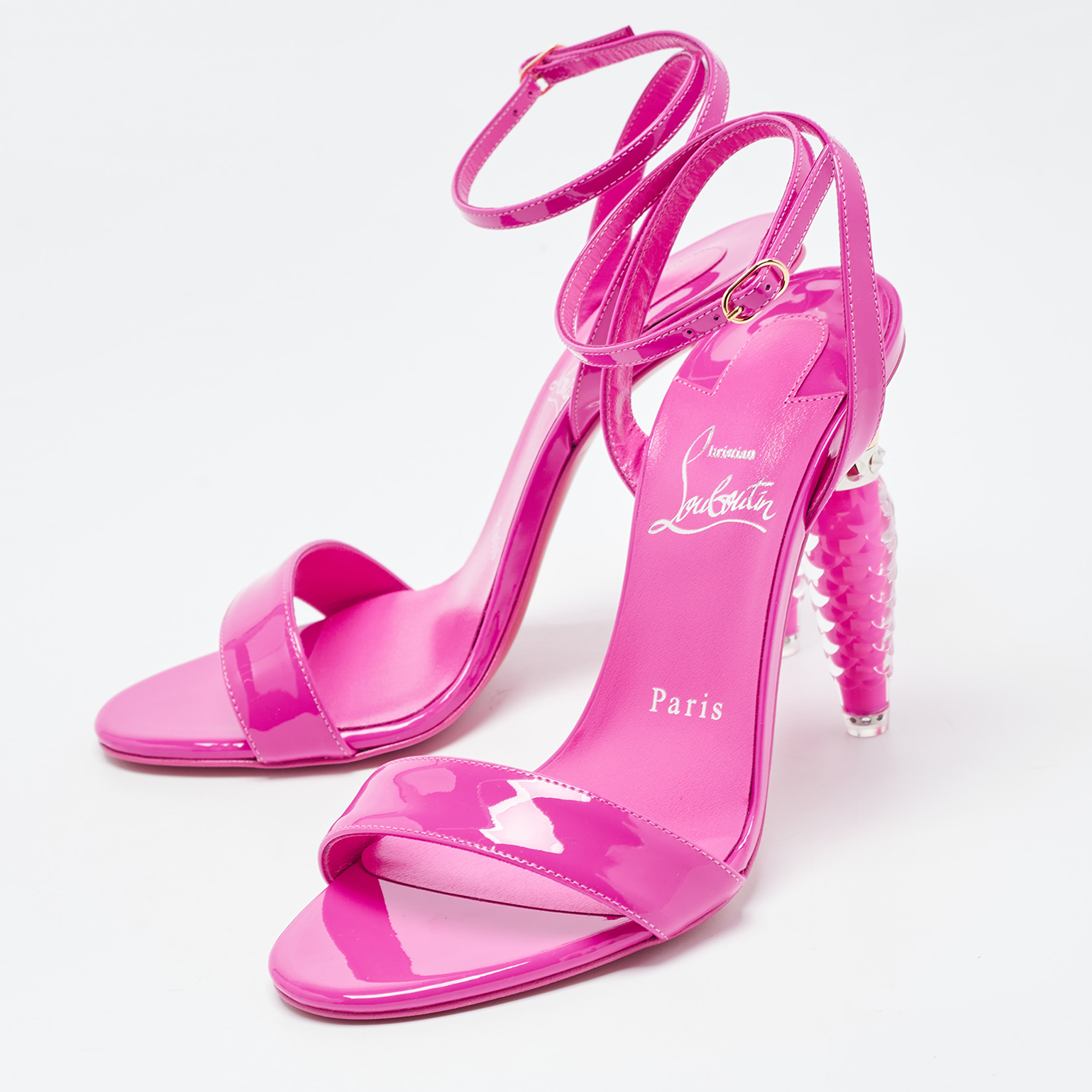 

Christian Louboutin Fuchsia Patent Leather Lipgloss Queen Ankle Strap Sandals Size, Pink