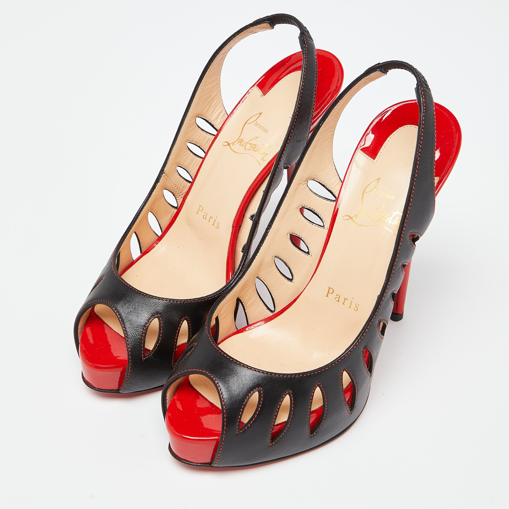 

Christian Louboutin Black Leather Griff Slingback Pumps Size