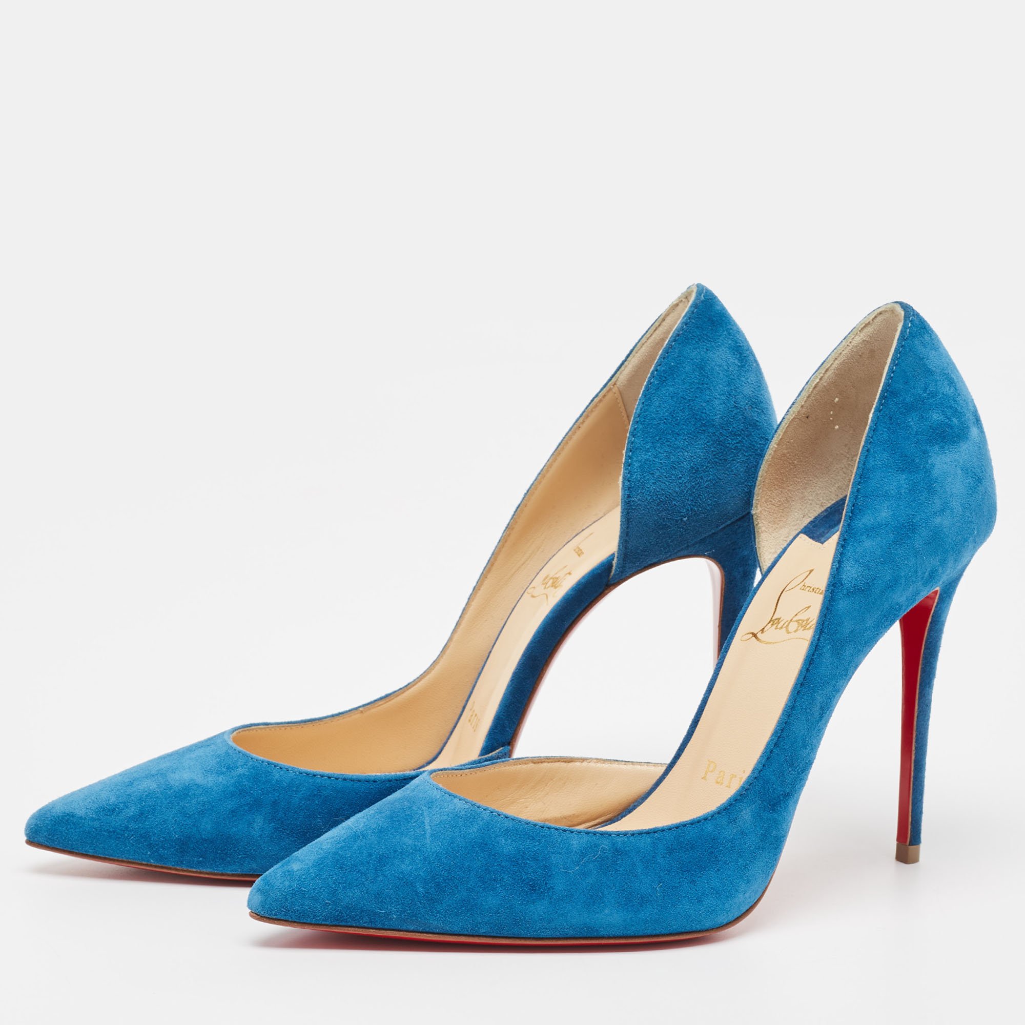 

Christian Louboutin Blue Suede Pointed Toe Dorsay Pumps Size