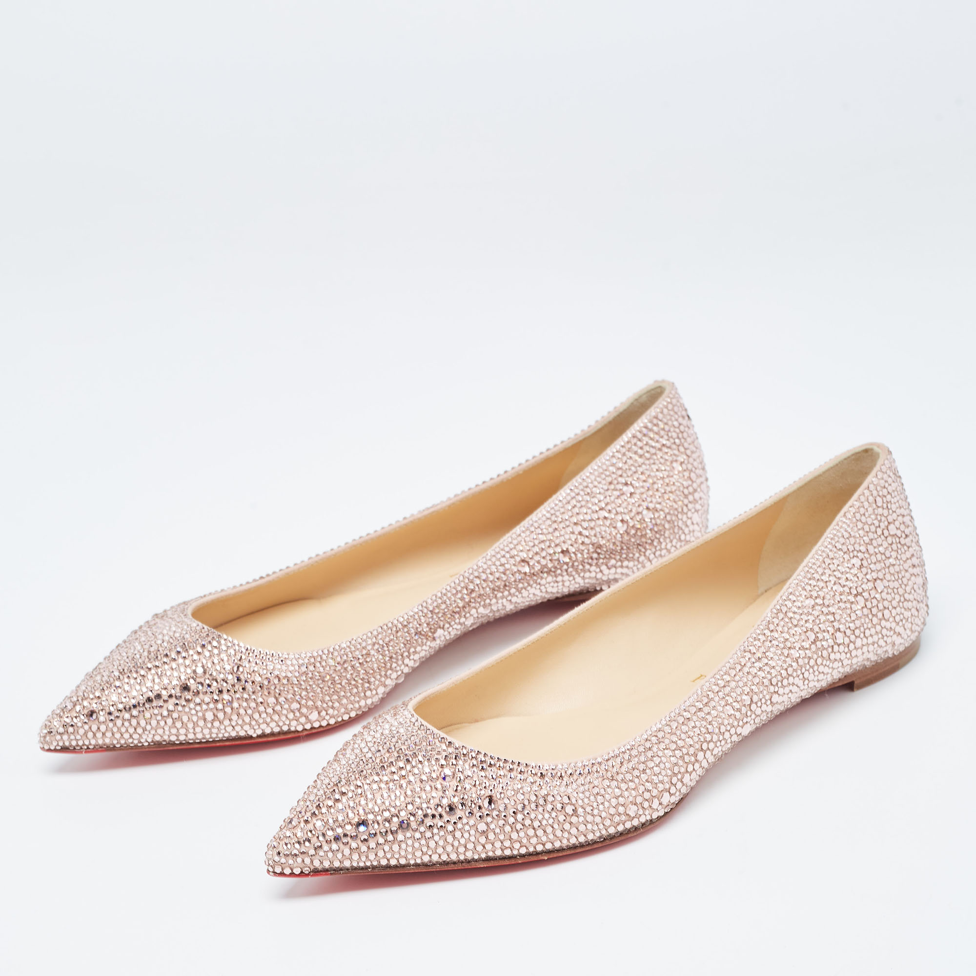 

Christian Louboutin Pink Satin and Crystal Embellished Ballet Flats Size