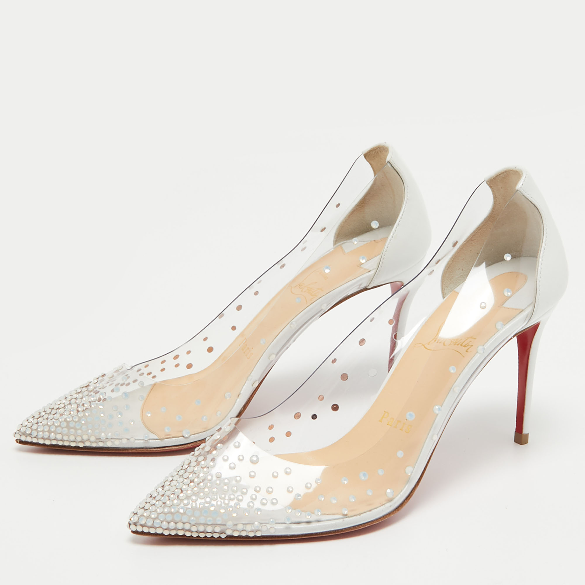 

Christian Louboutin White Leather and PVC Degrastrass Pumps Size