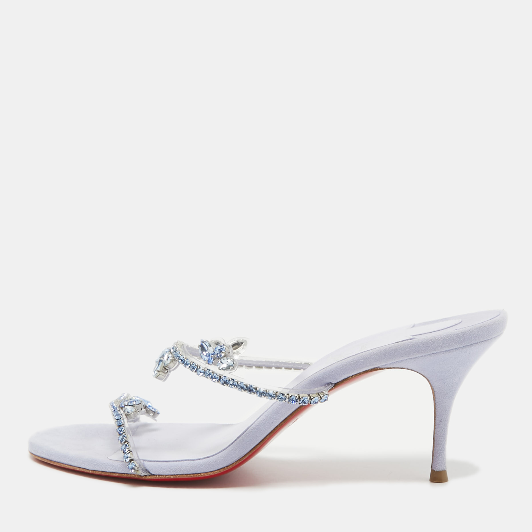 Pre-owned Christian Louboutin Light Purple Crystal Embellished Pvc Just Queen Slide Sandals Size 38