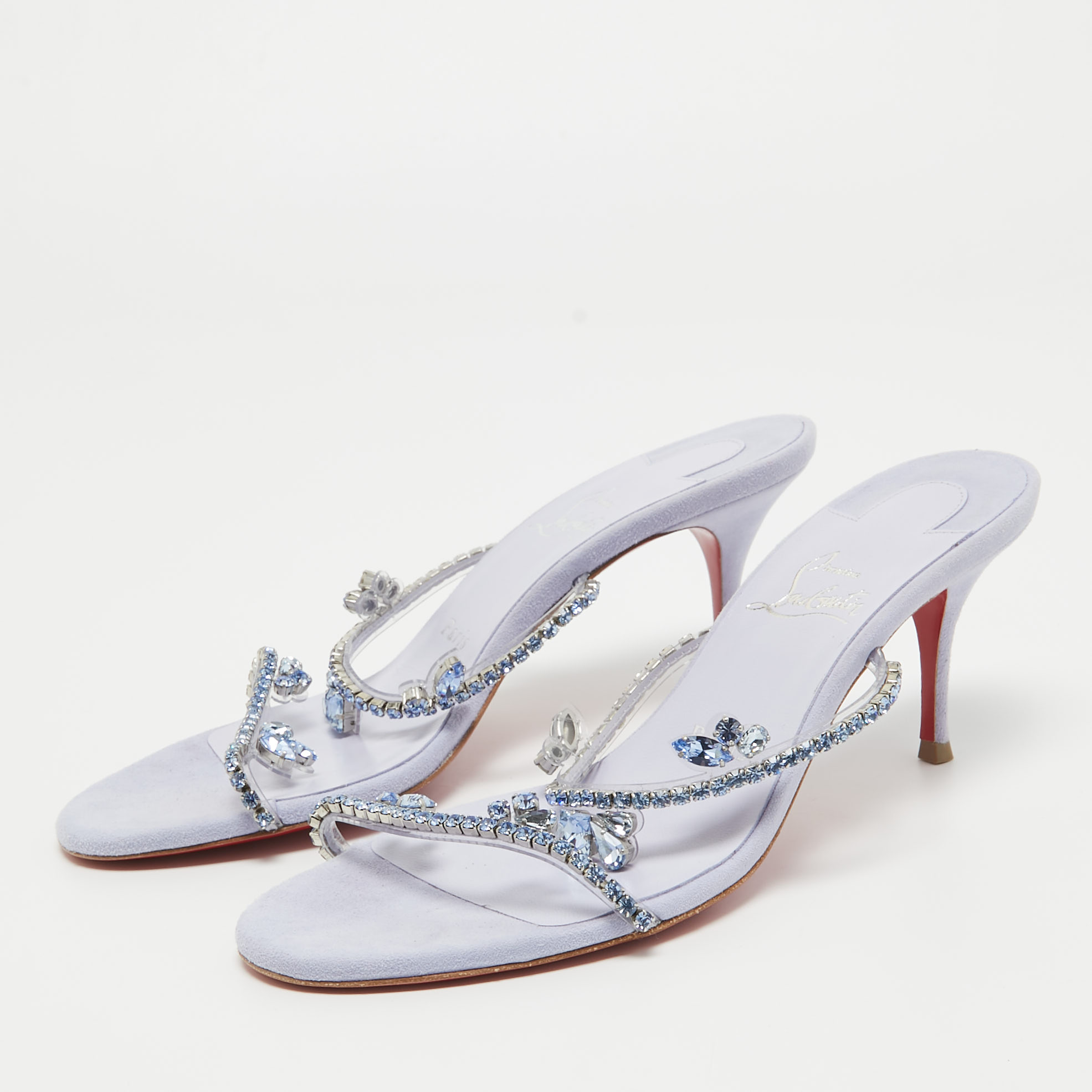 

Christian Louboutin Light Purple Crystal Embellished PVC Just Queen Slide Sandals Size