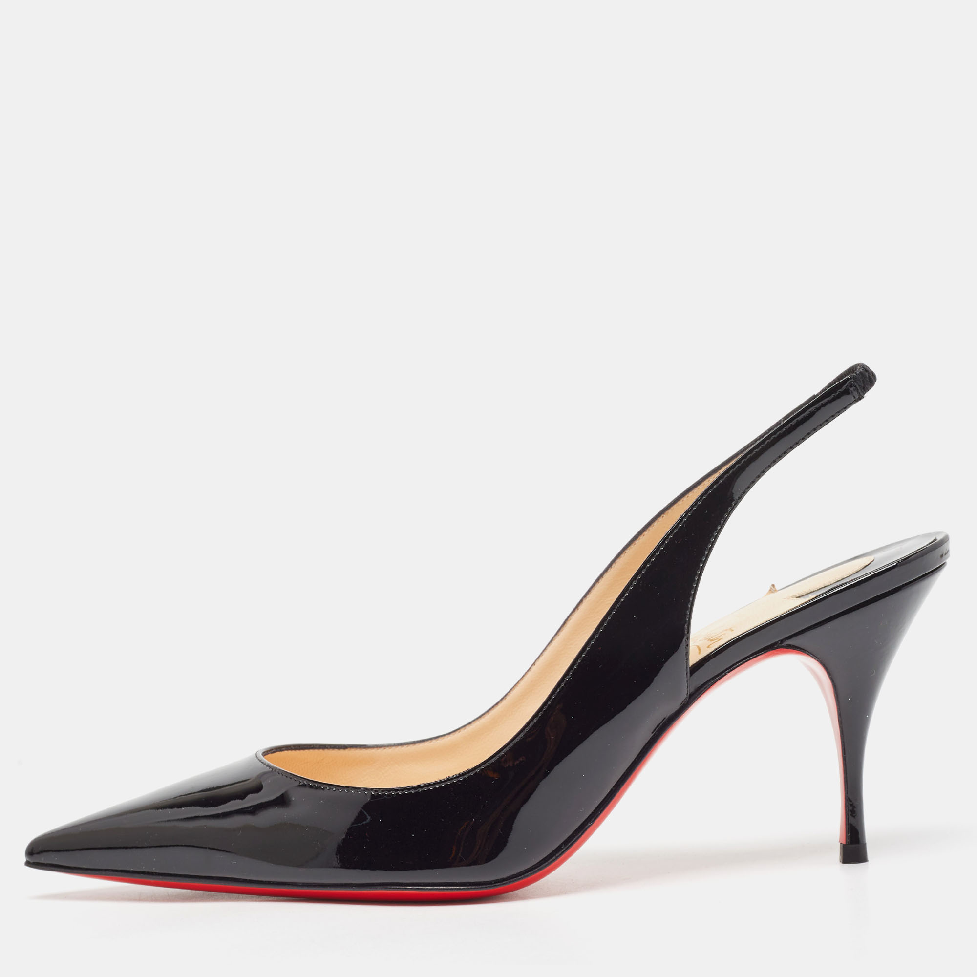 Christian Louboutin Black Patent Leather Clare Sling  Pumps Size 37.5