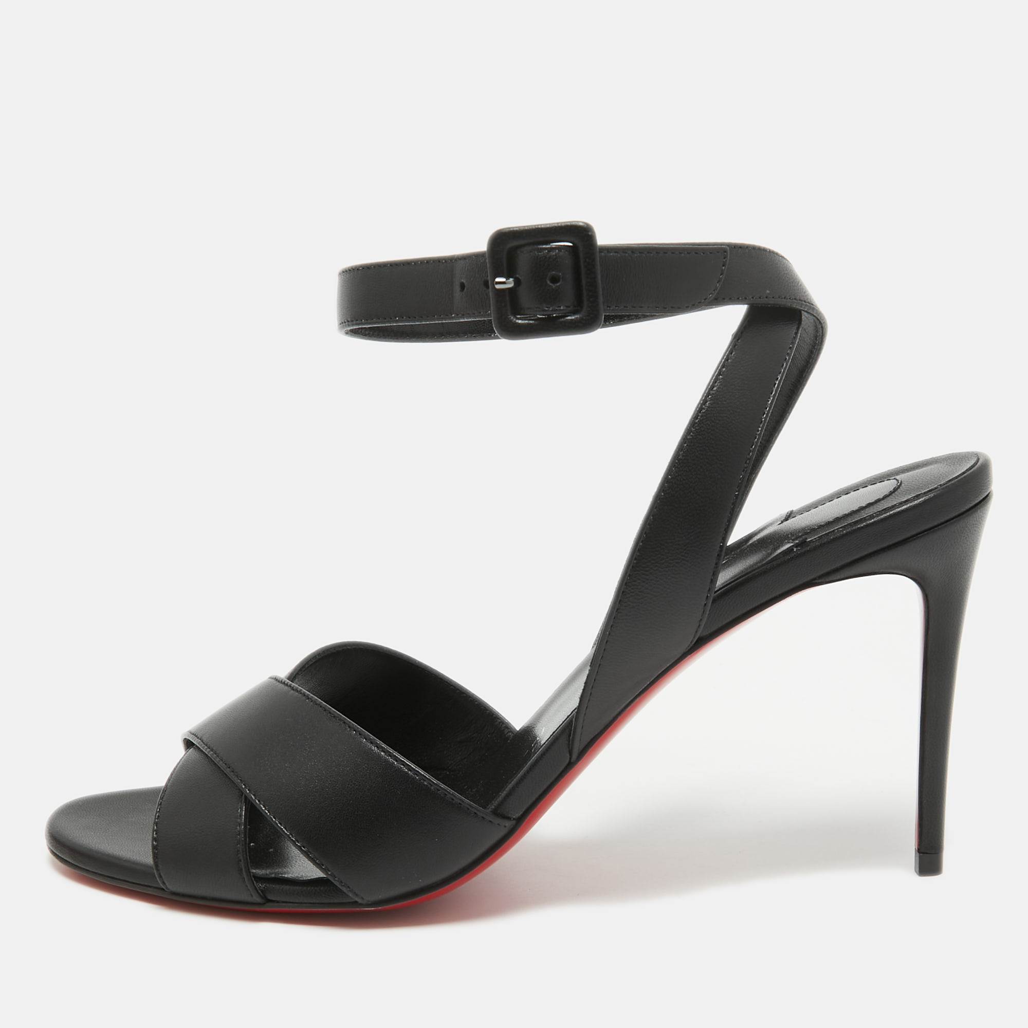 Pre-owned Christian Louboutin Black Leather Mariza Sandals Size 41