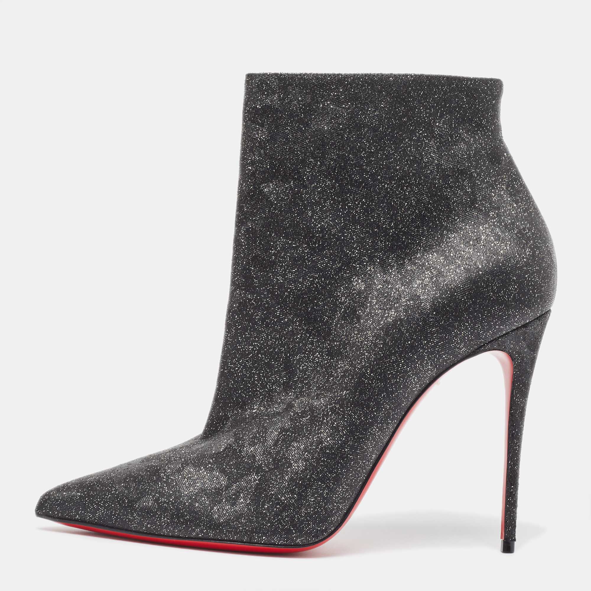 

Christian Louboutin Dark Grey Glitter Nubuck So Kate Booties Size