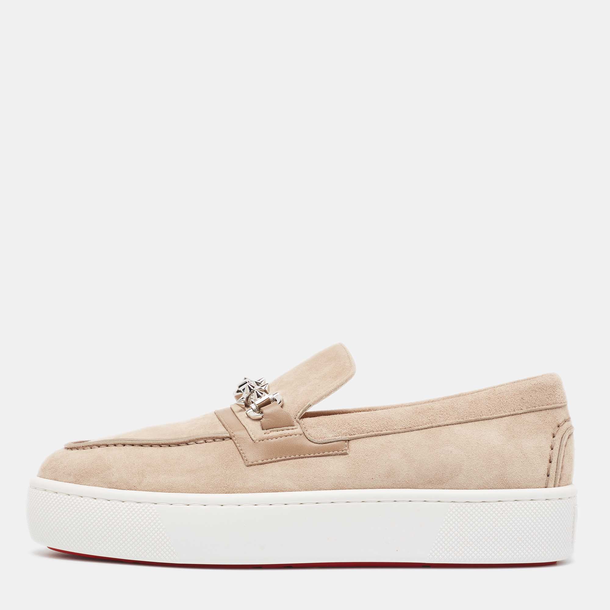 Pre-owned Christian Louboutin Beige Suede And Leather Metallur Sneakers Size 39
