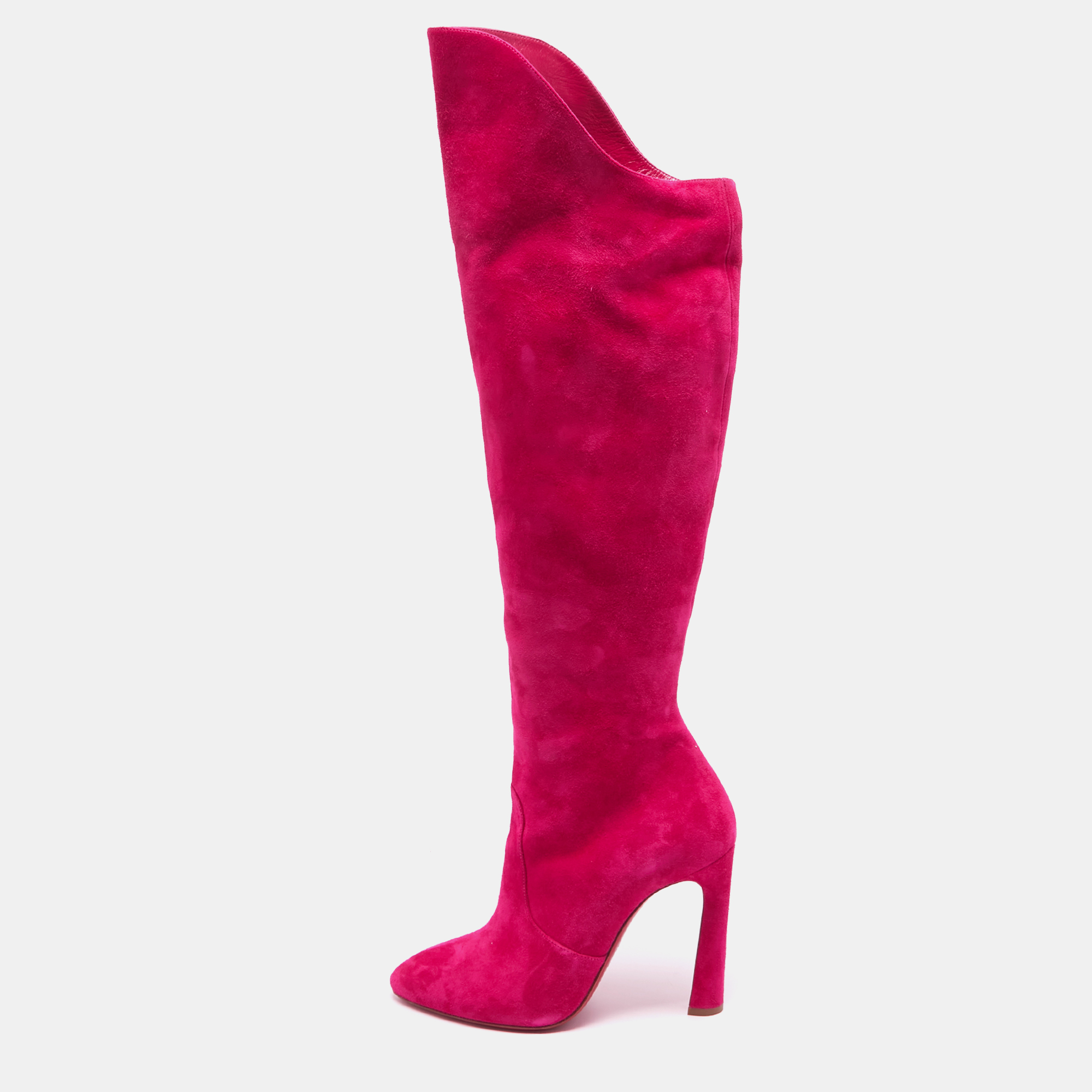 Pre-owned Christian Louboutin Pink Suede Knee Length Boots Size 38
